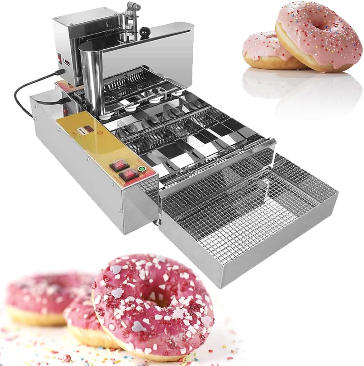4 Rows Automatic Donut Maker Machine, 2800W Stainless Steel Doughnut Maker Donut Snack Machine, mini Donuts Maker Adjustable Thickness Stainless Steel