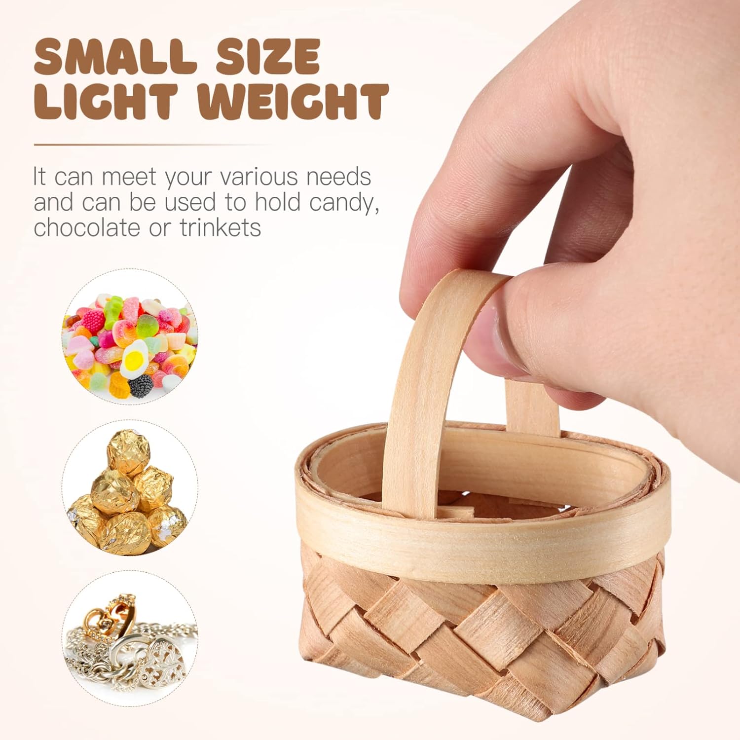 12pcs Mini Woven Baskets with Handles, Wood Chip Baskets, Miniature Flower Baskets, for Wedding Party Favors Crafts Farmhouse Decor (2.4 .4 Inch)