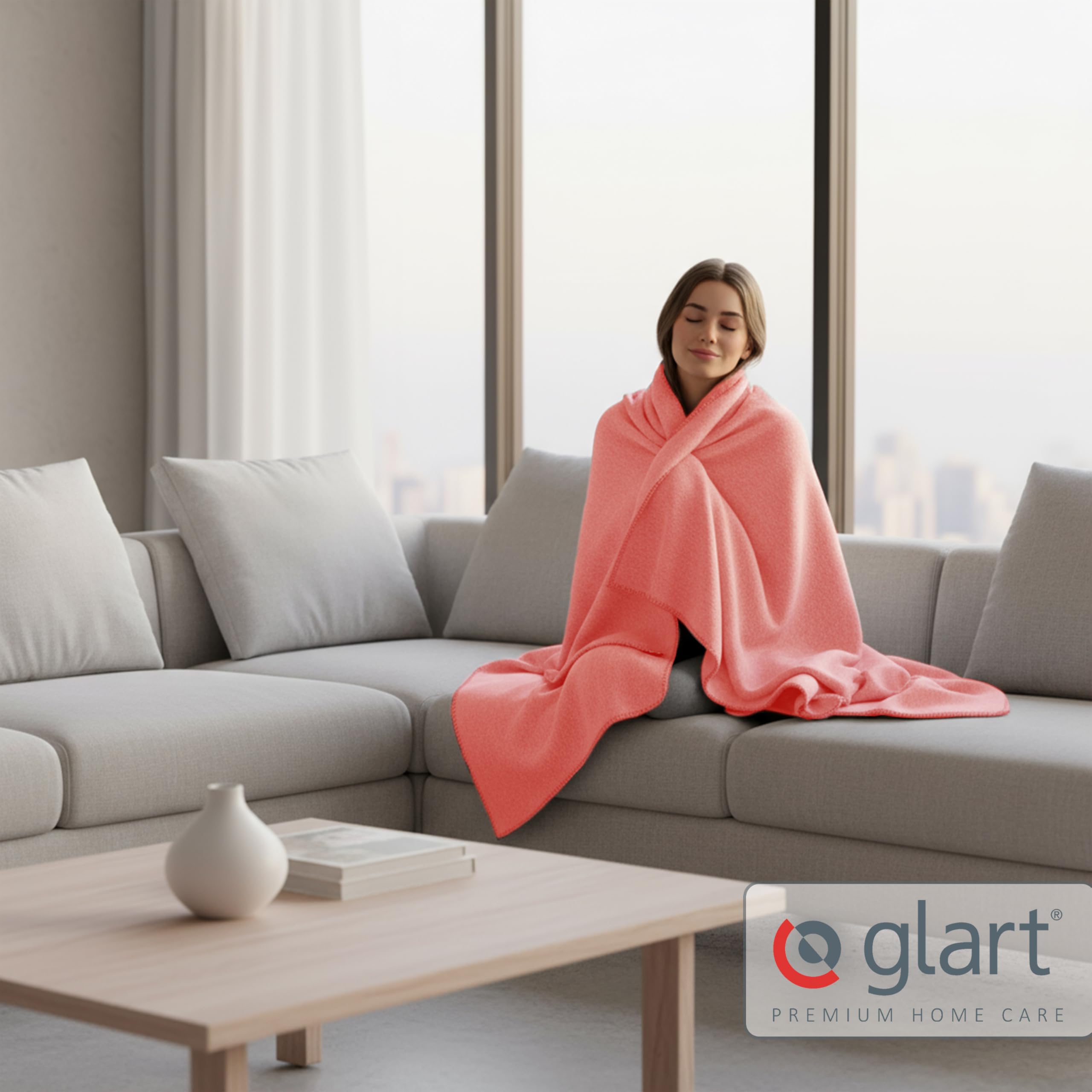 Glart Coperta in Lana a Tinta Unita, per Divano, Morbida e Calda, Extra Soffice Come Coperta, Coperta in Peluche, 130 x 170 cm, Rosso