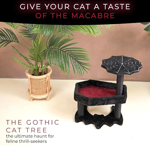 Miniatura 4 de Árbol gótico para gatos con cama de ataúd, torre gótica para gatos, árbol de gato ataúd con postes rascadores de sisal para gato de Halloween,