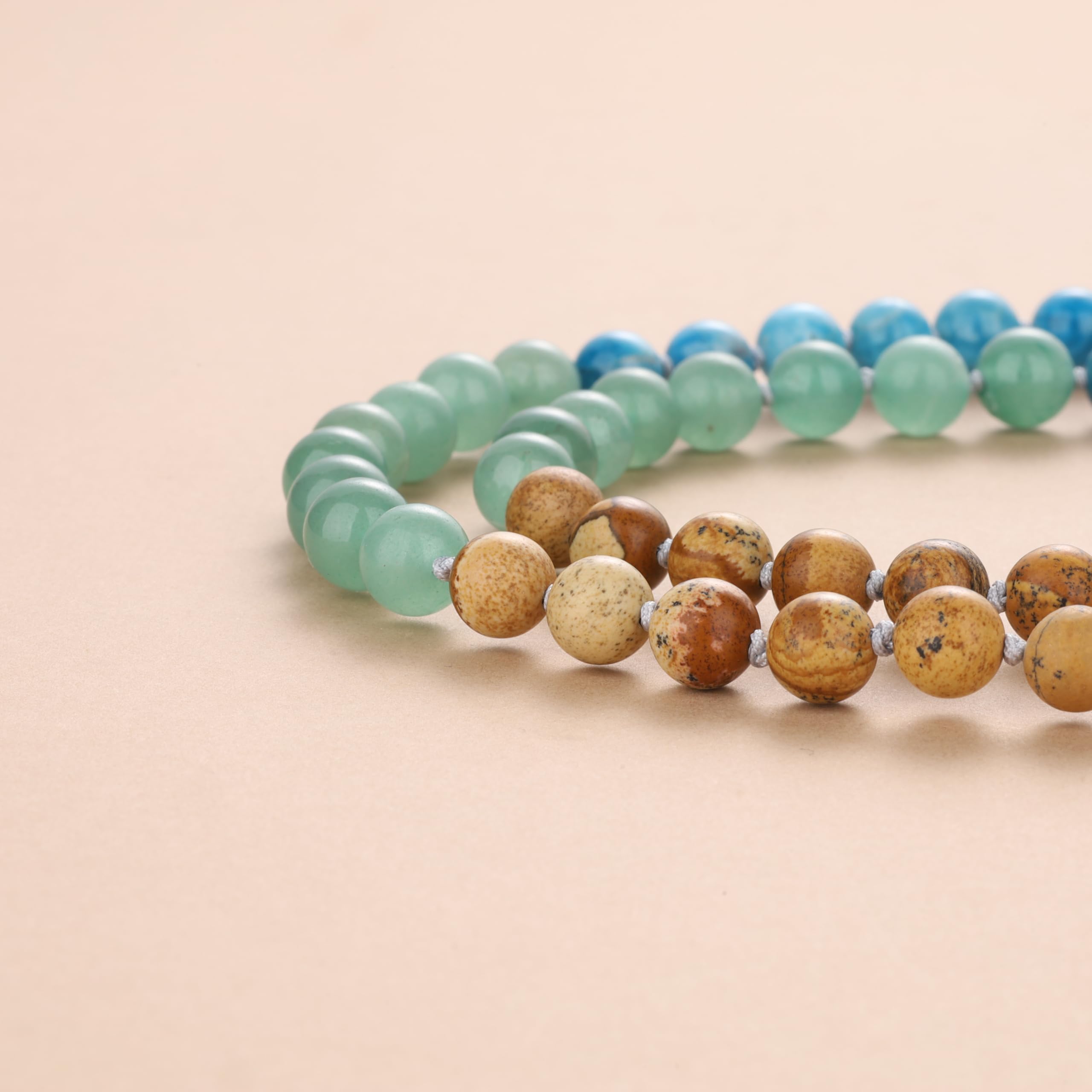 COAI Collar Rosario Japa Mala 108 Cuentas de Piedras Naturales Anudadas a Mano y Colgante Corazón Estilizado, Collar Piedras Naturales Hombre Mujer