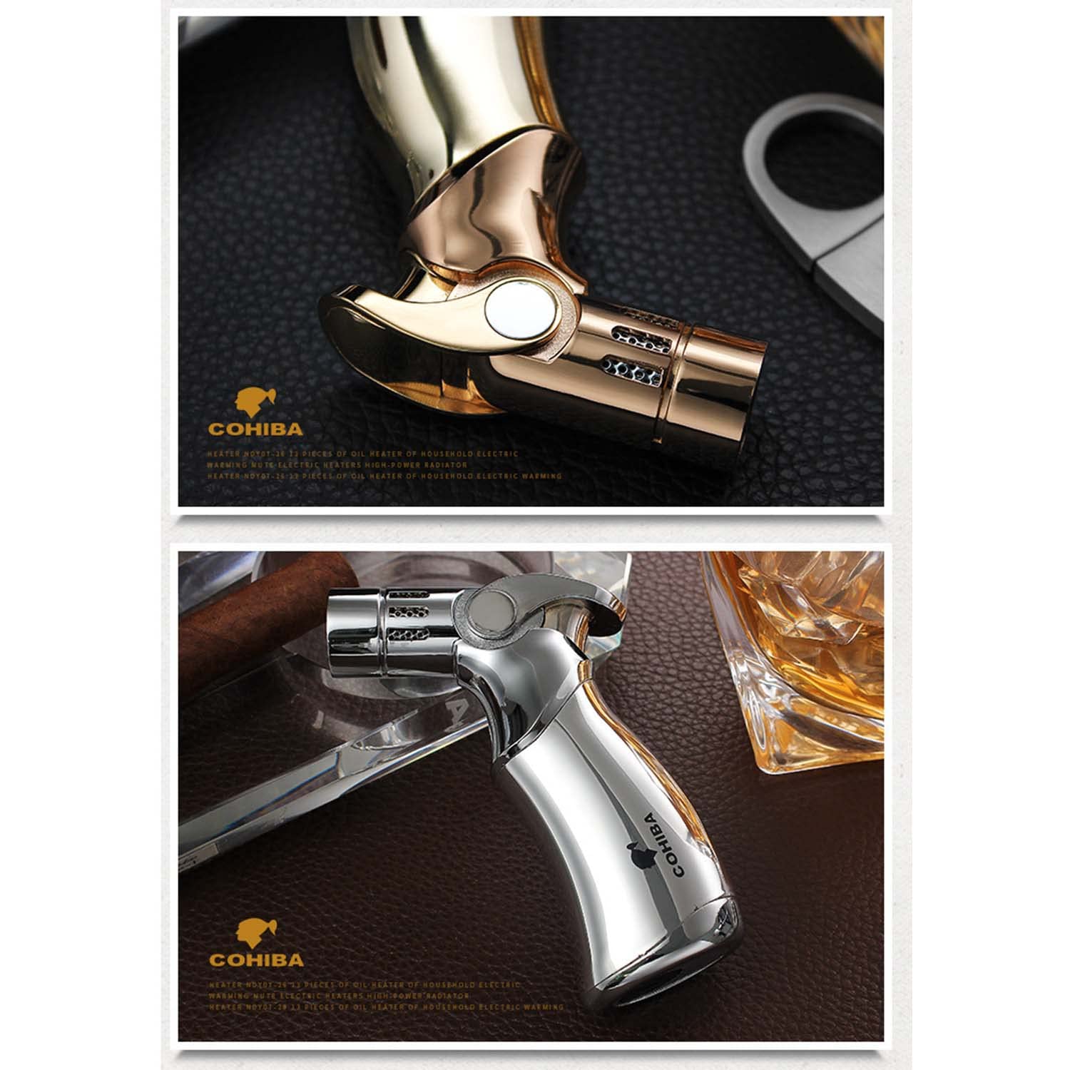 Cigare Briquet Quadruple 4 Jet Flamme Métal Rechargeable Coupe-Vent Torche Au Butane Poignée Ergonomique pour Desserts Crème Brûlée BBQ DIY Soudage (Gaz Non Inclus)