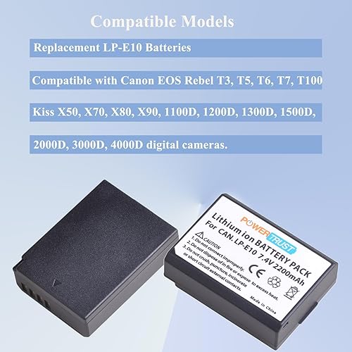 Miniatura 4 de Batería LP-E10 (paquete de 2) para Canon EOS Rebel T3, T5, T6, Kiss X50, Kiss X70, EOS 1100D, EOS 1200D, EOS 1300D