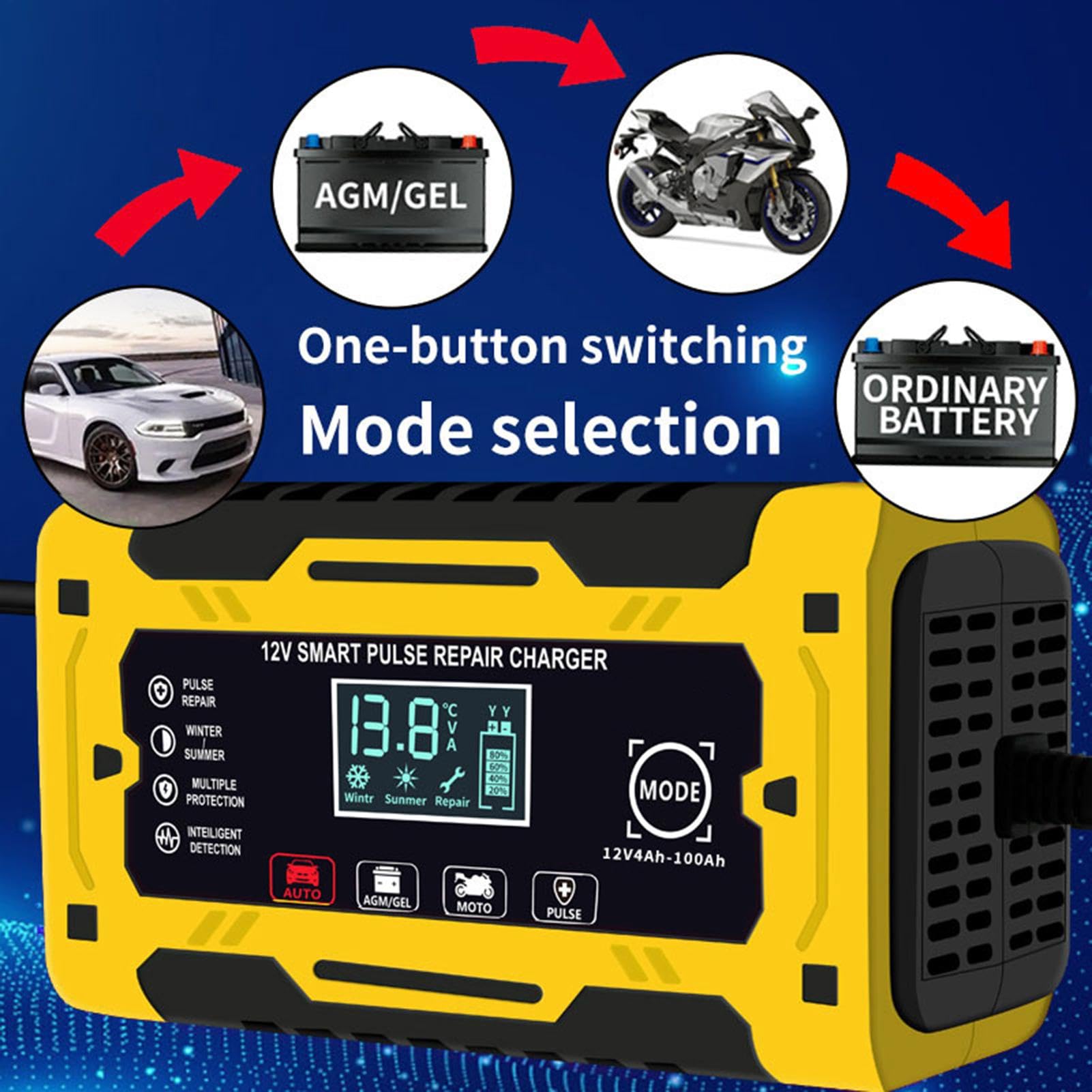 Caricabatteria Auto 12V 6A Mantenitore Della Batteria con Funzione di Ricarica Galleggiante