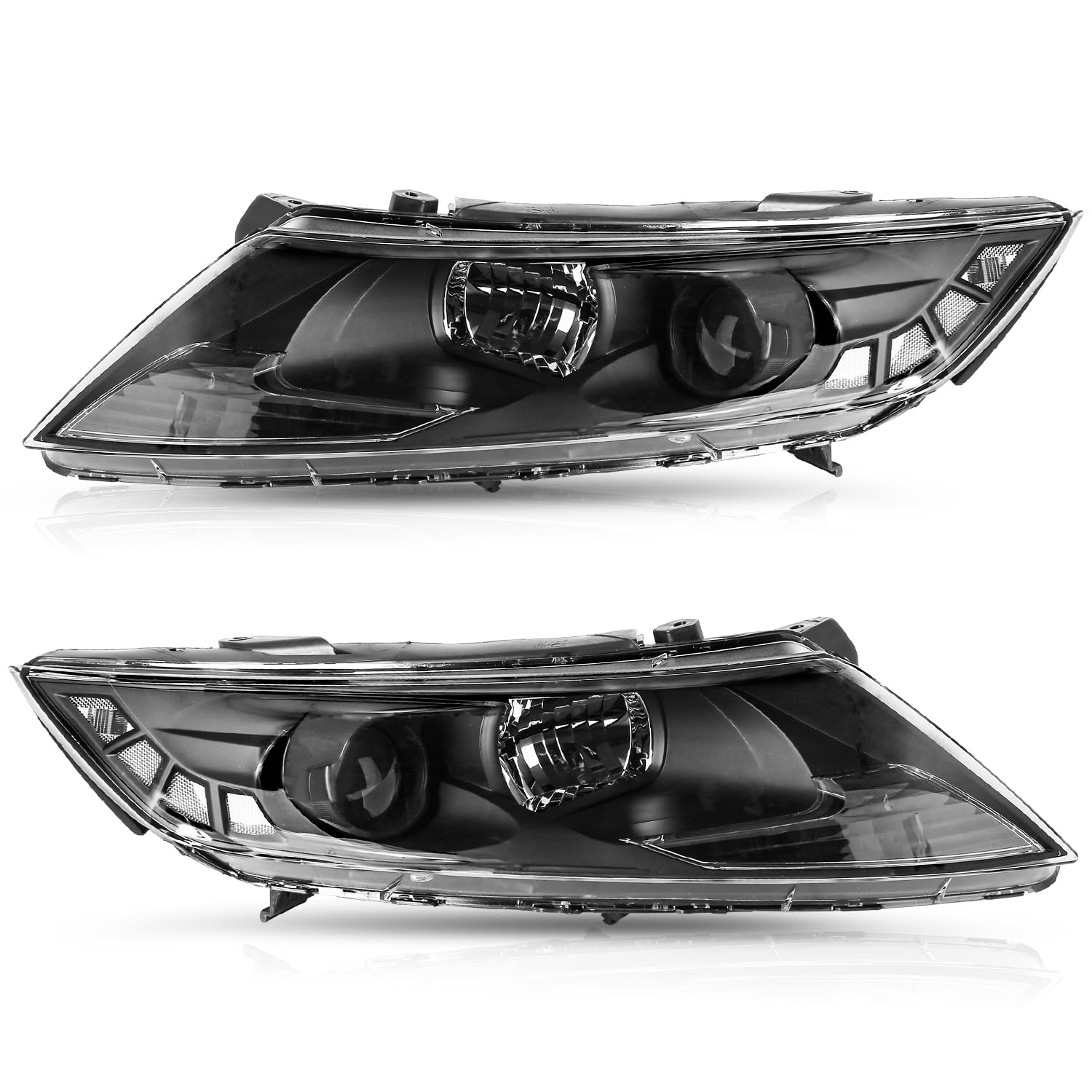 Headlight Assembly Fit for 2011 2012 2013 Kia Optima Headlamp Passenger side Driver side Halogen Headlamp Set (Black Housing with Clear Reflector)