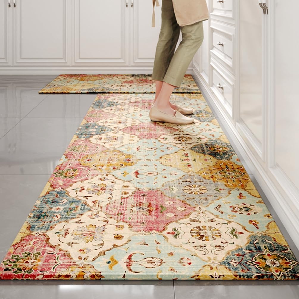 LIKETN Mexican Ethnic Colorful Kitchen Rug Anti-Fatigue Farmhouse Kitchen Floor Mats Absorbent Non-Skid Kitchen Runner Rugs Cushioned Ergonomic
