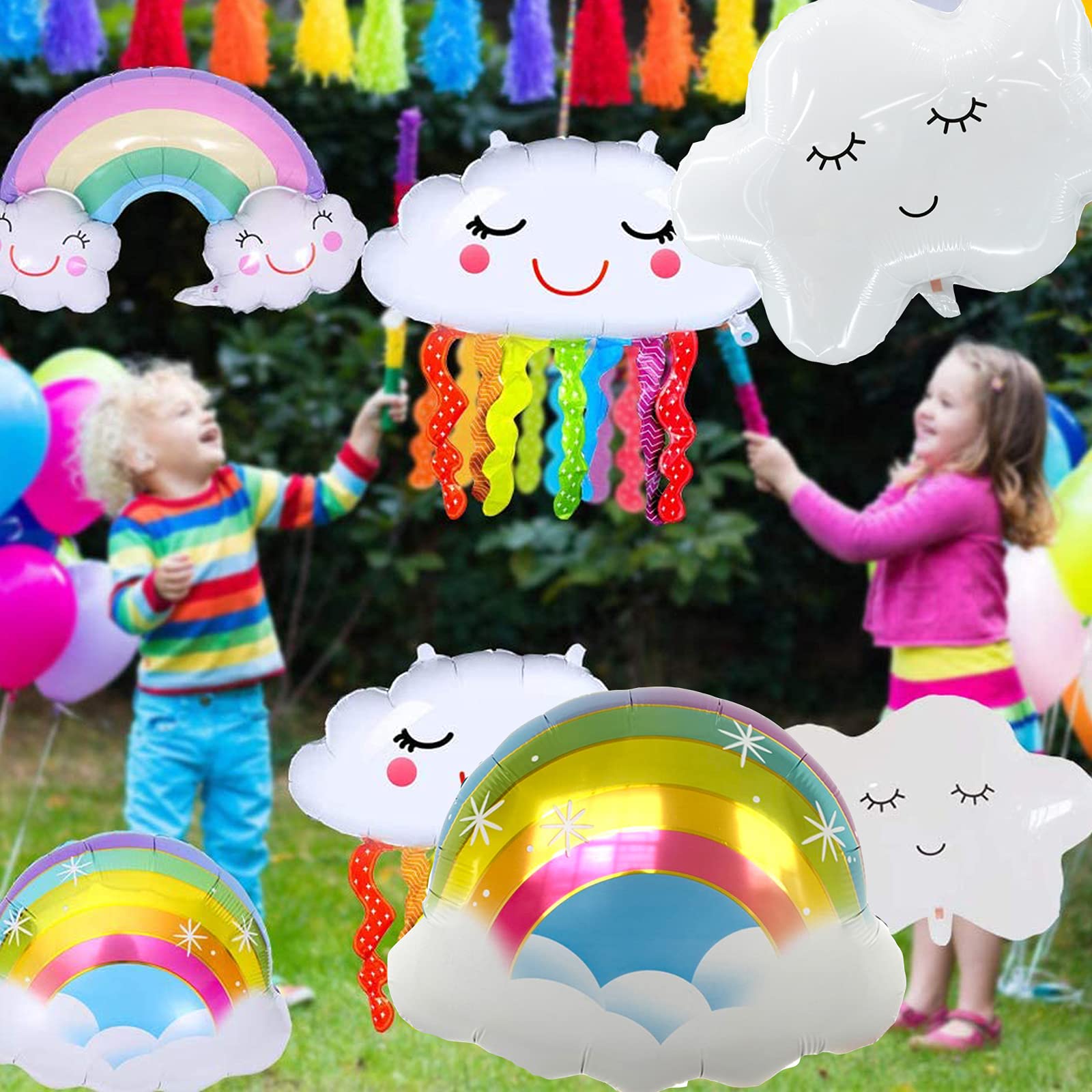 8 Regenbogen-Wolken-Ballons Aus Folie – Doppelseitig, Selbstschließend, Perfekt Für Geburtstags- & Themenpartys.
