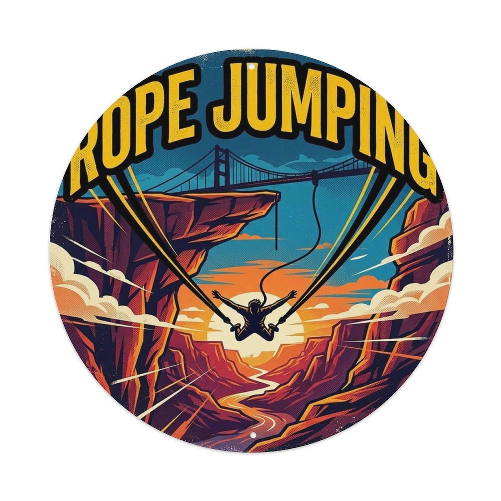 Rope Jumping Aerial Outdoor Adventure Illustration Metal Tin Sign