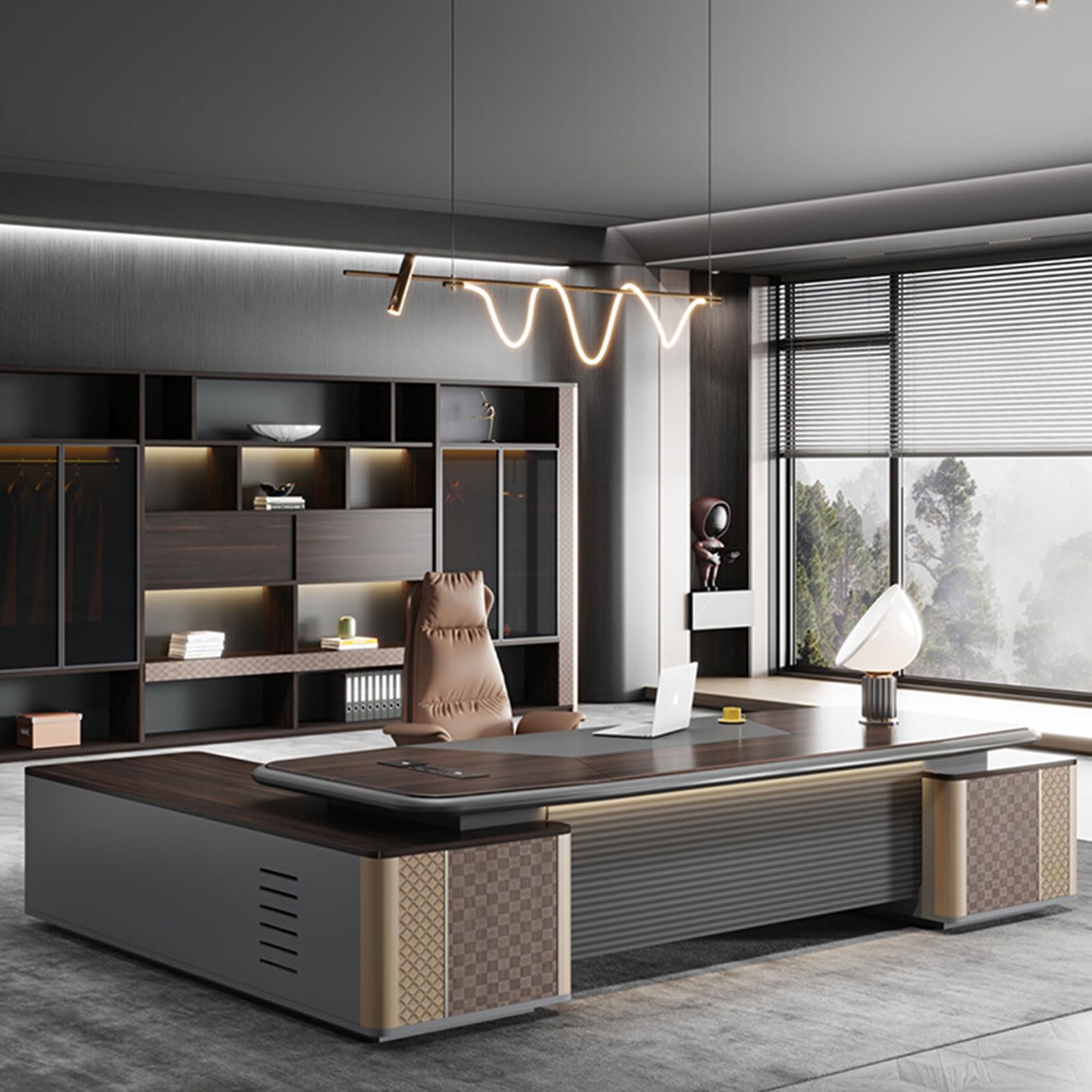 HONGYISHI Modern Executive Desk Large Workstation Office Computer Table Simple Business Furniture Desk with File Cabinet Storage Space