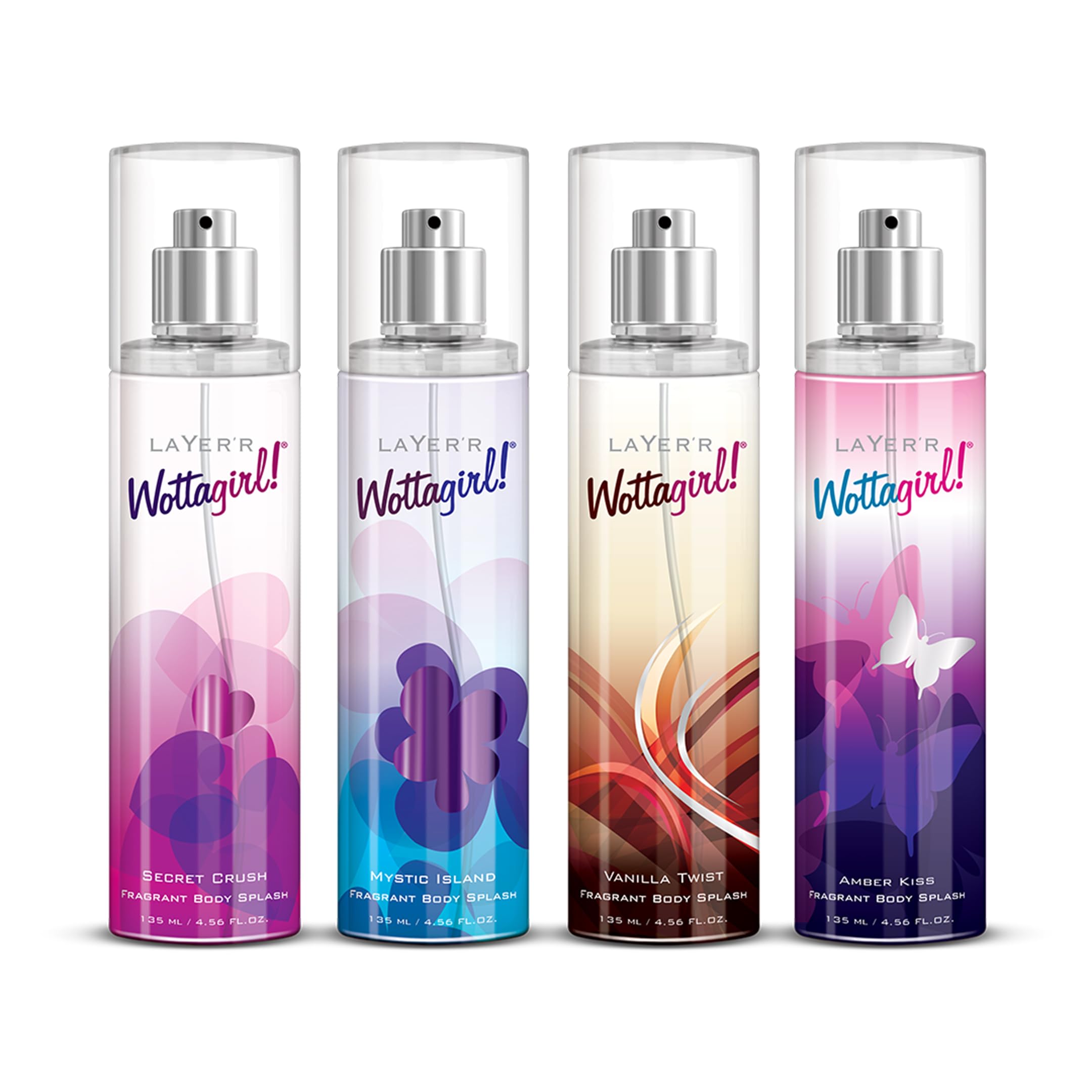 Layer'r Wottagirl Body Splash, 4x135ml (Amber Kiss + Mystic Island + Secret Crush + Vanilla Twist) | Long Lasting Body Spray for Women | Gift Set for Women-picture-22