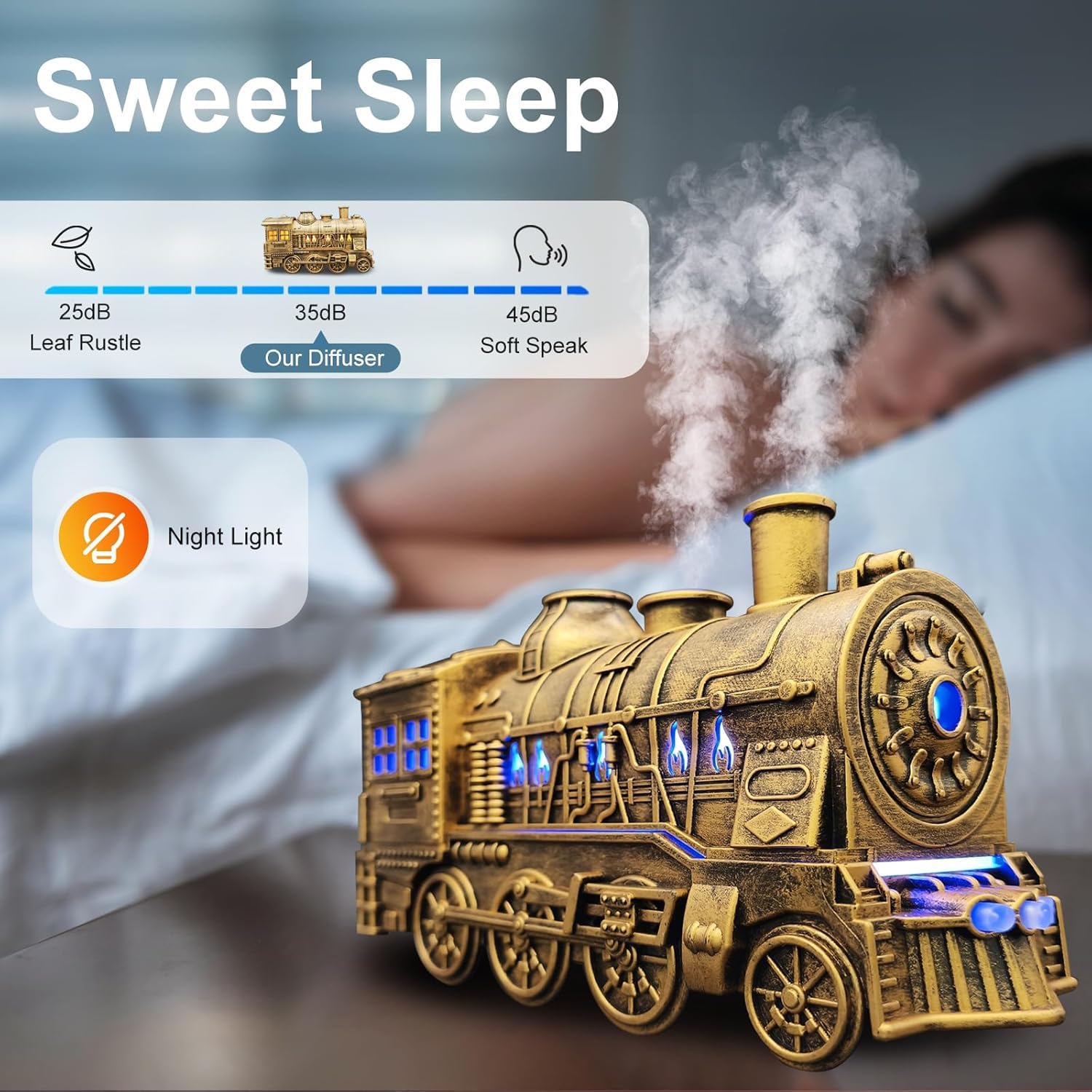R Runilex Train Humidifier,Retro Train Diffuser 300ml, Aromatherapy Diffuser Cool Mist Aromatherapy with 2 Light 2 Mist Mode Auto Shut-Off, Remote cantrol humidifier for Office Home(Retro Train) 2