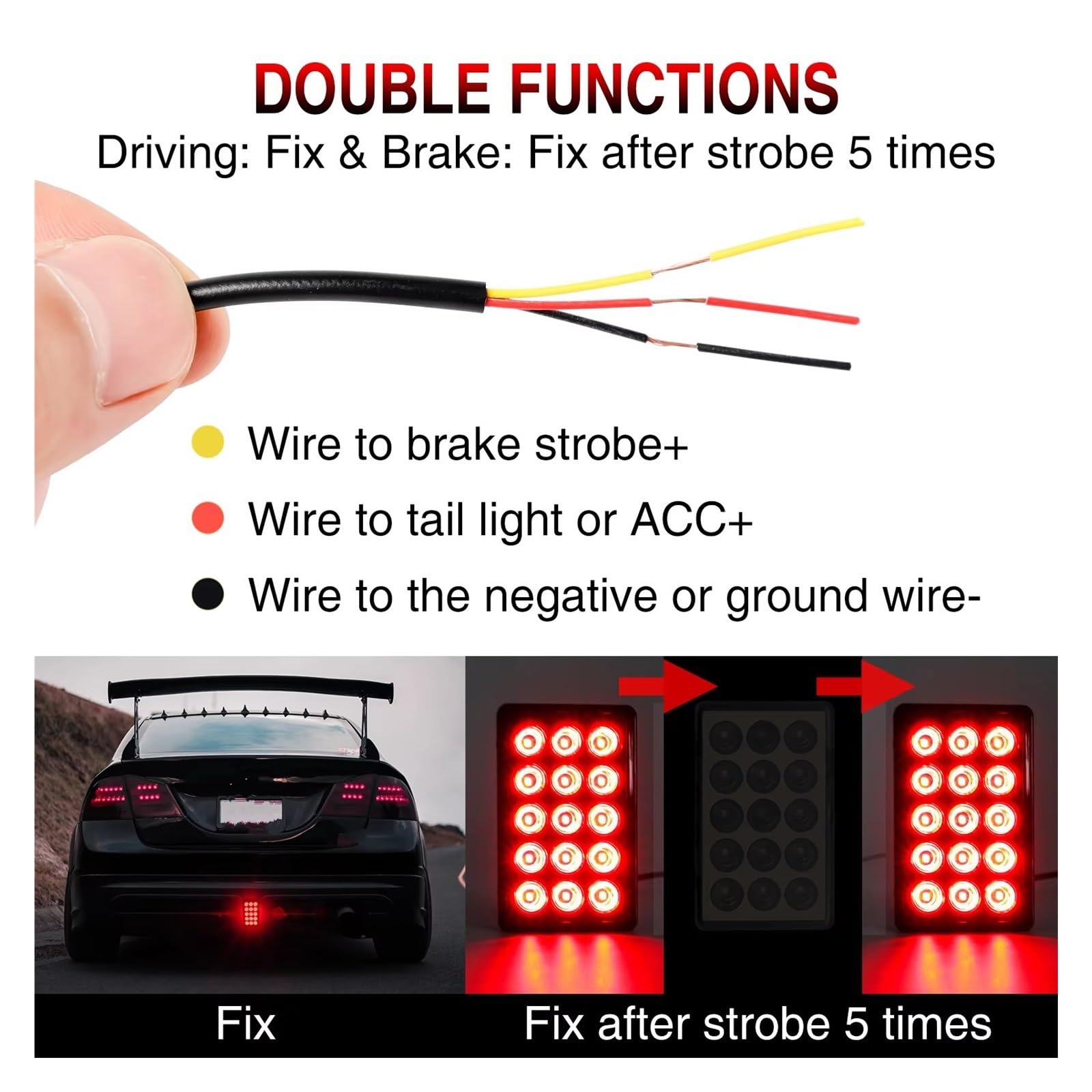 Kit Réflecteur Pare-chocs Arrière Flash Stroboscopique Universel LED 12V, 3ème Feu D'avertissement, Feu De Signalisation Fumé, 15 LED, Feux De Freinage