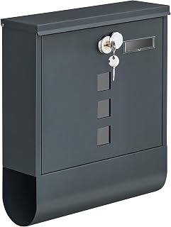 SONGMICS Post Box, Wall Mounted Letterbox, Mailbox, Copper Lock Cylinder with Swivel Cap, Nameplate, Newspaper Holder, Easy to Install, 10 x 30.8 x 33.8 cm, Anthracite Grey GMB20AG