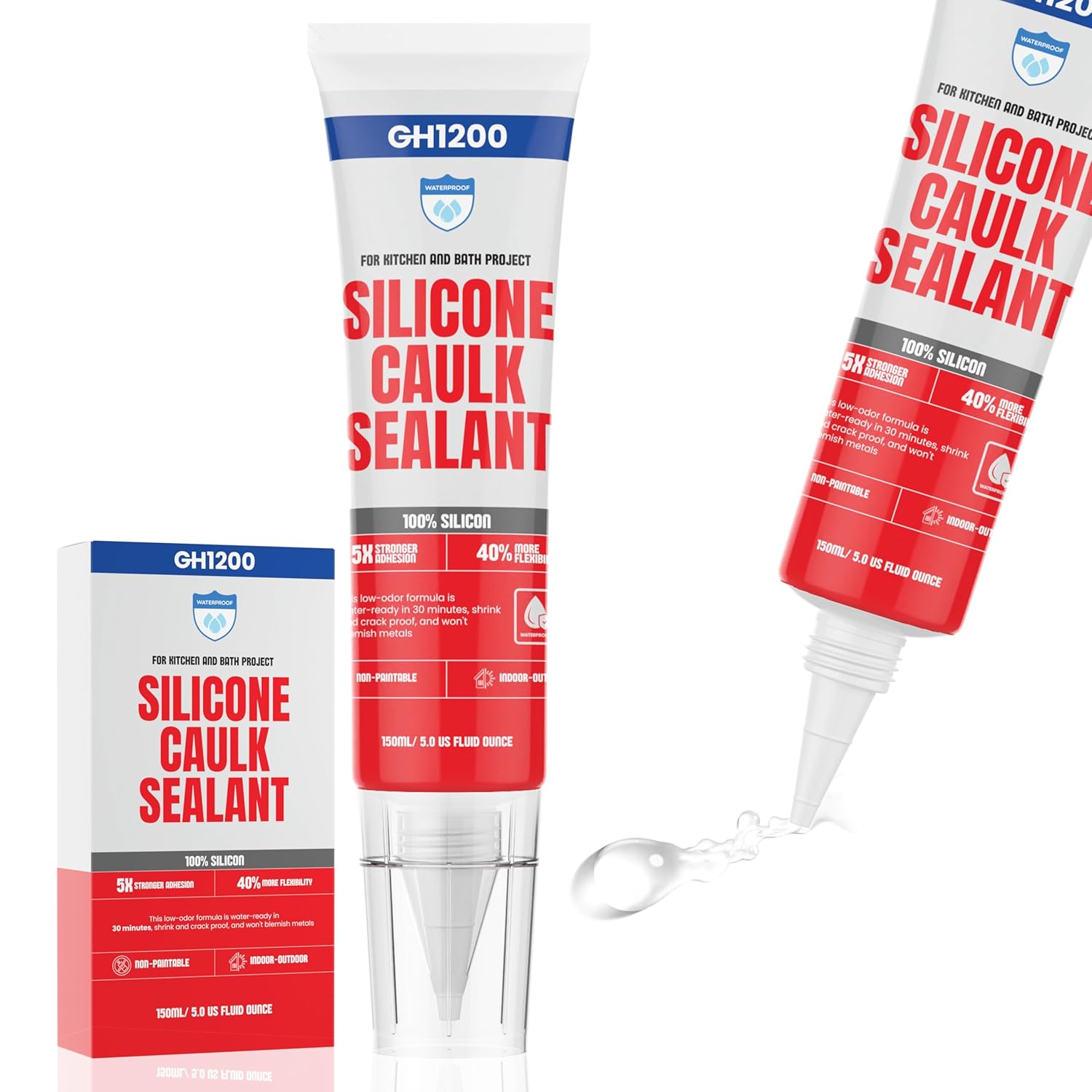GH1200 150 ML/5 FL Oz Silicone Caulk Clear Silicone Sealant Waterproof, Kitchen & Bathroom Caulk product image