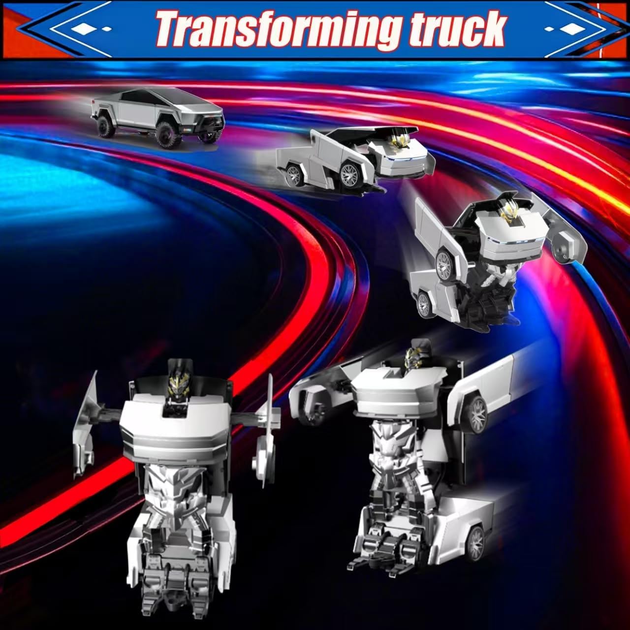 Remote Control Cyberpickup Toy Transform Robot Toy for Boys Girls 2.4Ghz RC Car 2 in 1 Transforming Truck with Light Effect 1/24 Vehicle 360° Rotation Car Birthday Charistmas Gifts for Kids
