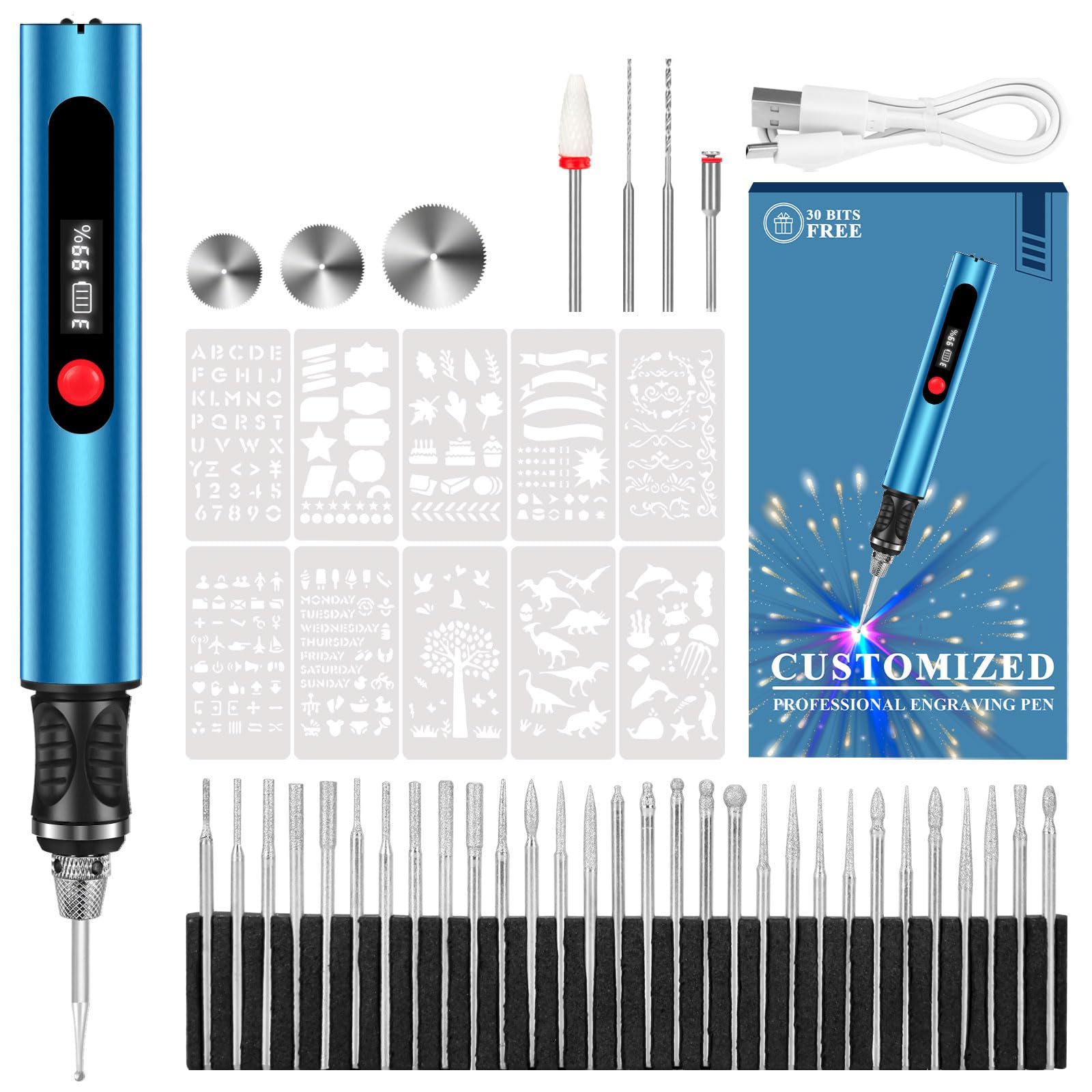 Stylo de gravure pour tous les matériaux, outil portable sans fil ultime pour artistes et bricoleurs, machine de gravure rotative portable pour bijoux, bois, verre, pierre - gravez plus de 60