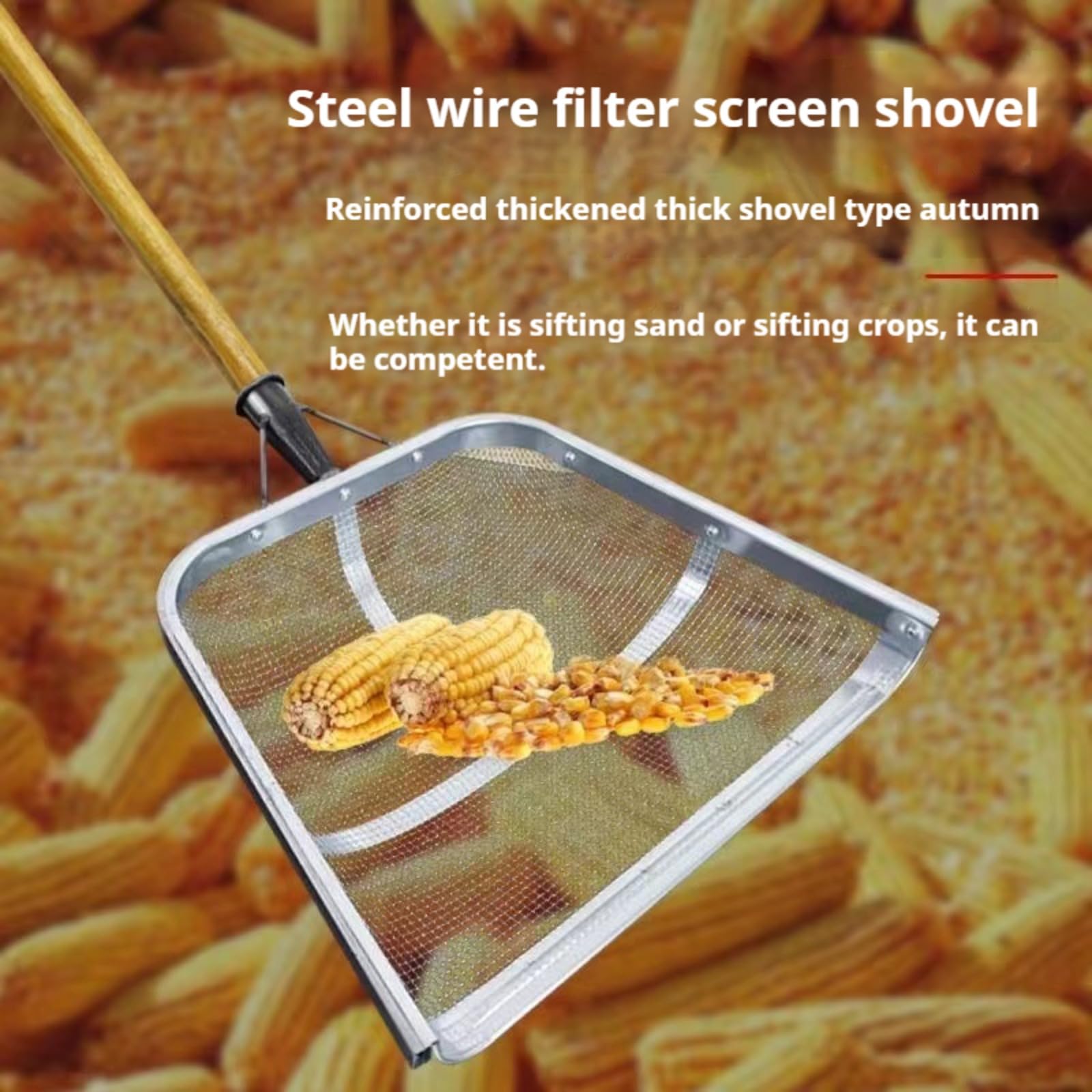 Colino da giardino per terra, pala per cereali, robusta pala in acciaio inox con manico maneggevole, colino portatile ed ergonomico, strumento di raccolta della pala per setacciare terra, sabbia,