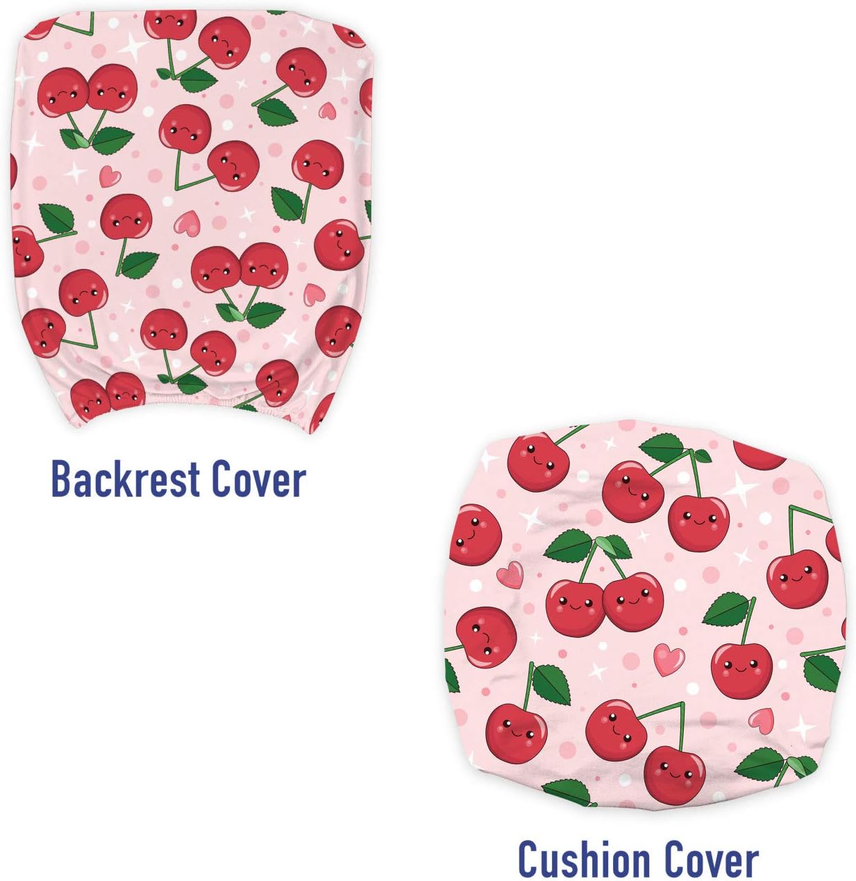Ambesonne Fruit Office Chair Slipcover, Funny Kawaii Berries of Cherry Branches Smiling Faces Love Romance Couples, Protective Stretch Decorative Fabric Cover, Pale Pink Ruby Green