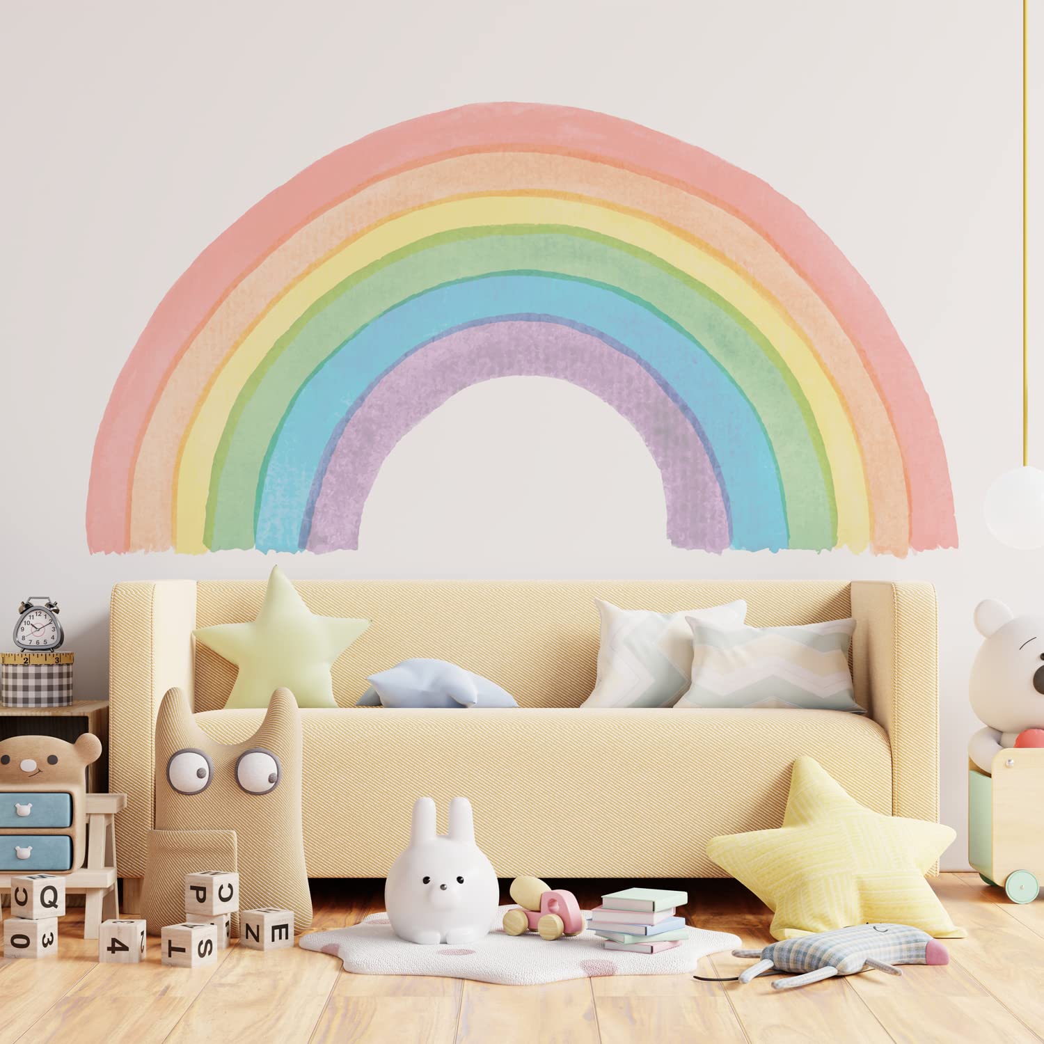 WALPLUS 82.7" x 43.3" Extra Large Watercolor Rainbow Kids Stickers Baby Room Decor Peel and Stick Removable Self Adhesive Nursery Bedroom Living Room