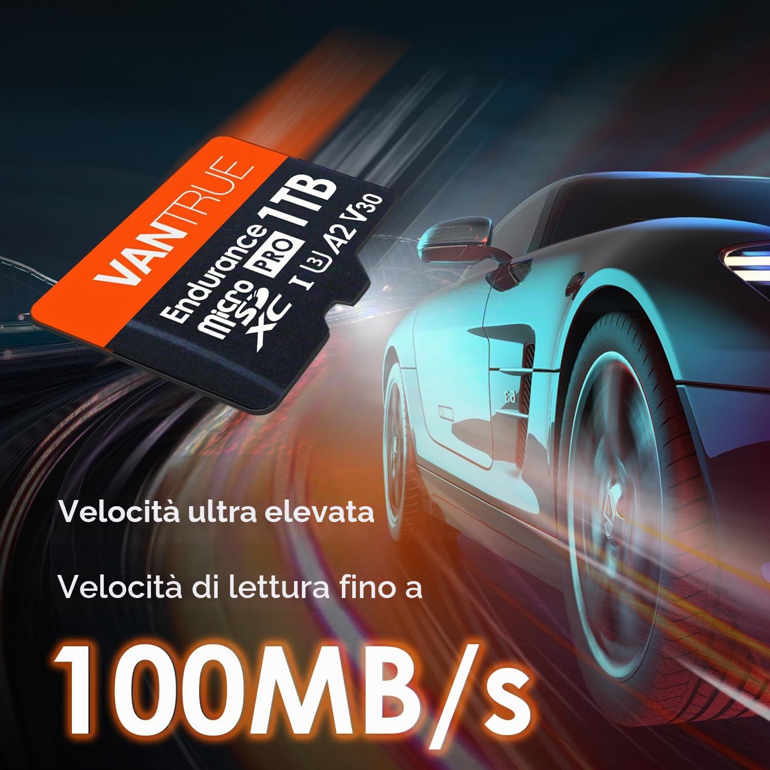 VANTRUE 1TB Scheda di memoria microSD, UHS-I U3 4 K, con adattatore, compatibile con Dashcam, smartphone, tablet, Action Camera e telecamera di sorveglianza (1T)