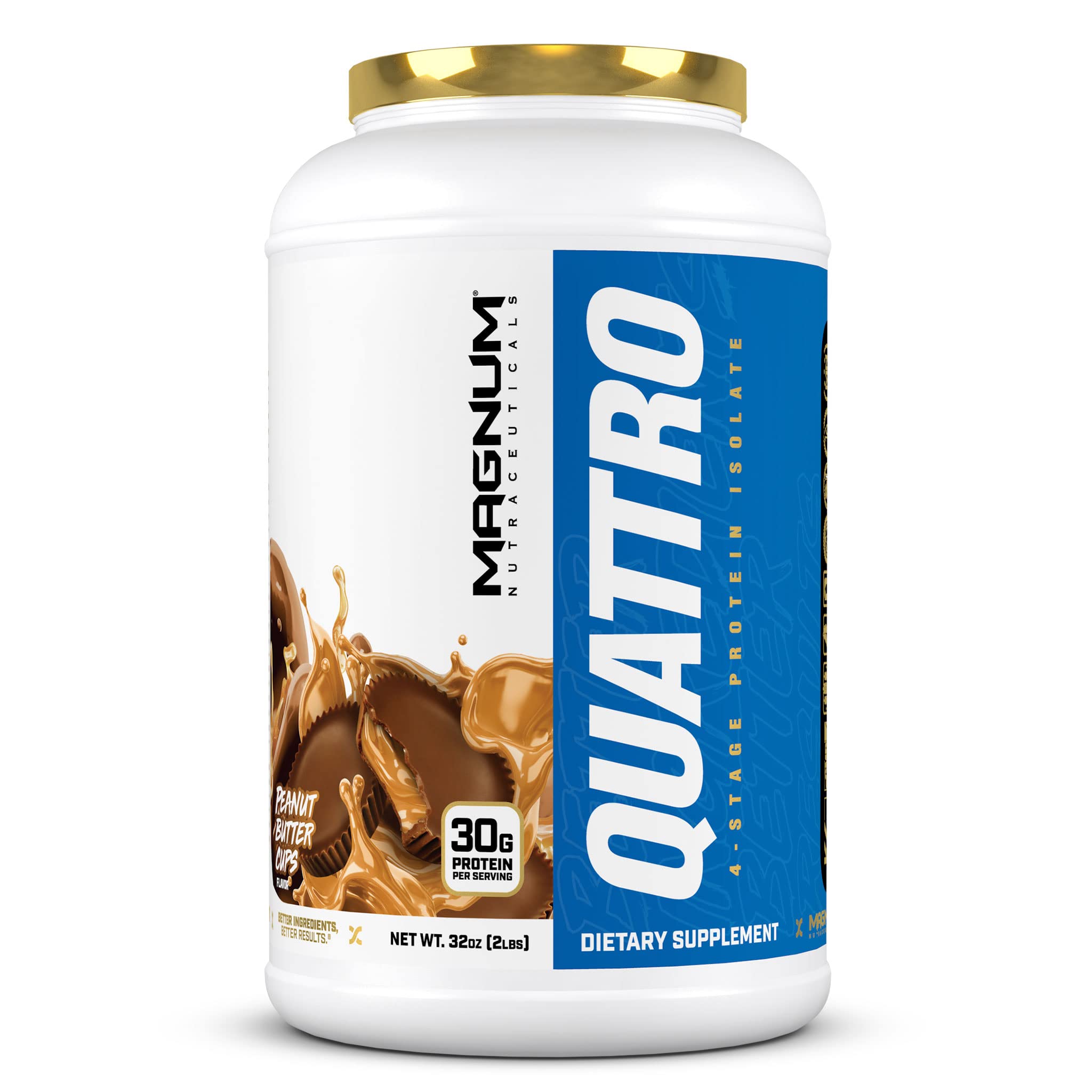 Magnum Nutraceuticals Quattro Protein Powder - 2lbs - Peanut Butter Cups - Protein Isolate - Lean Muscle Creator - Metabolic Optimize