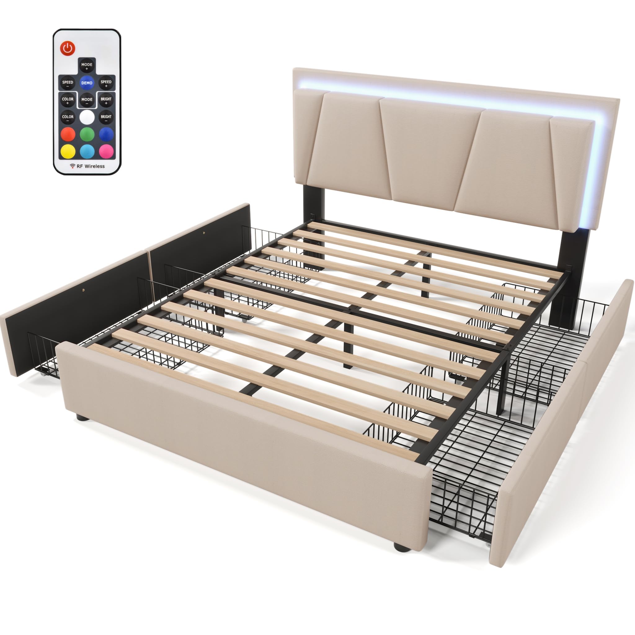 XINZI 140 x 200 cm, upholstery, wood, slatted bottom, bedroom with