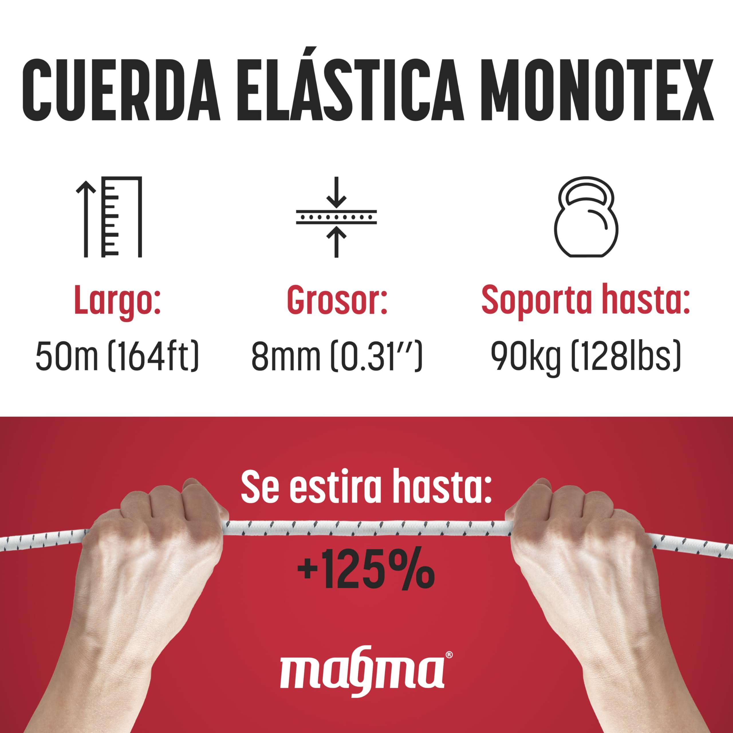 MAGMA Cuerda Elastica 8mm, 25m. Monotex Polietileno. Piscinas (Standard NF P 90-308) Toldos Acampadas Exteriores Manualidades Nautica Amarres Escalada Resistente al Agua (Blanco)