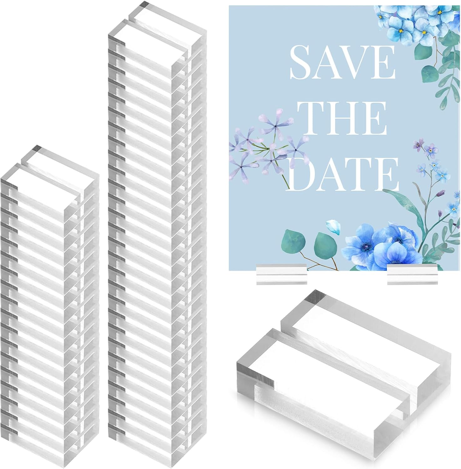 50 Pcs Acrylic Place Card Holder, 1.2" Clear Small Acrylic Sign Holders Wedding, Table Numbers Name Display Stands, Thanksgiving Place Cards Holders, for Photos Office Menu Meeting