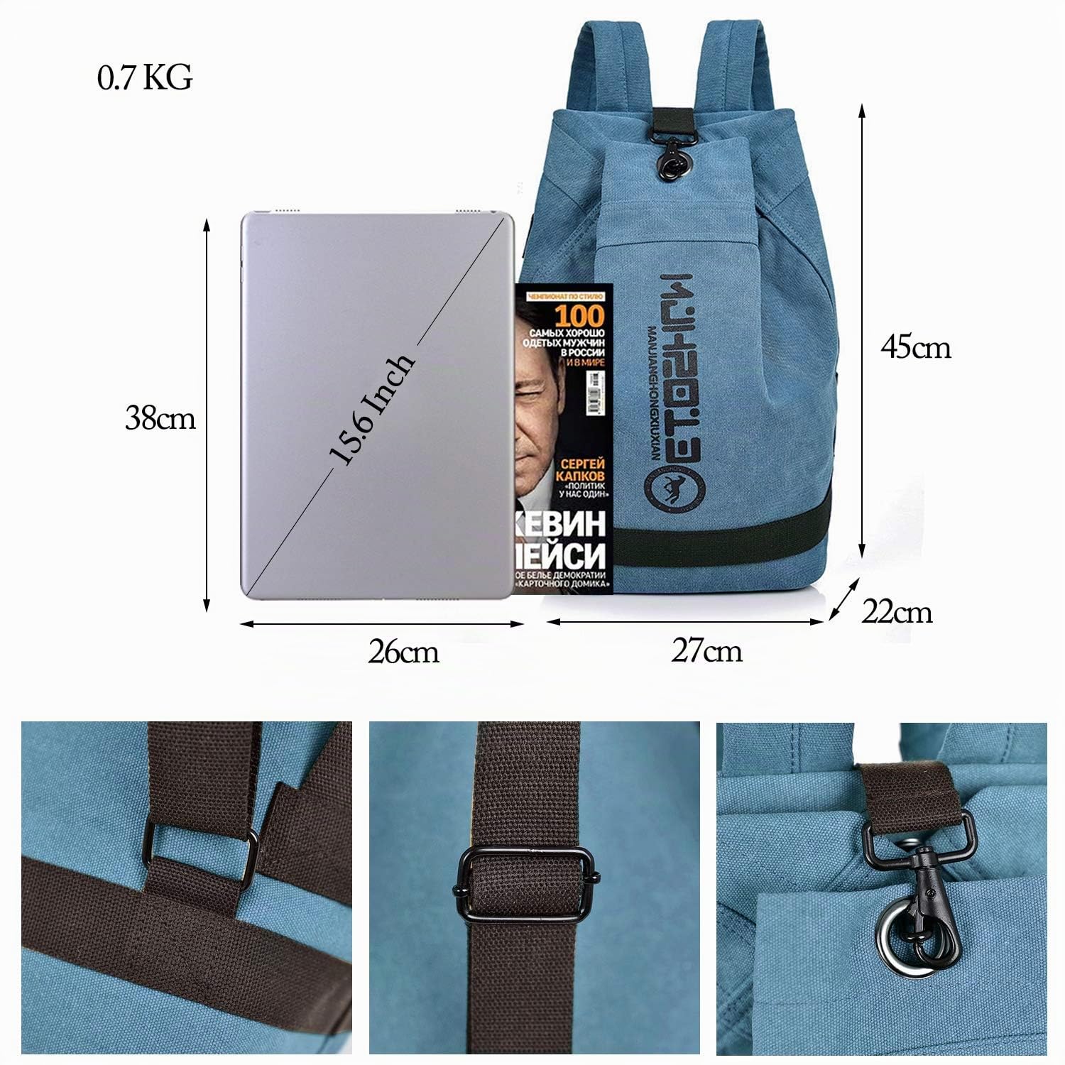 FANDARE Retro Rucksäcke Laptop Schulrucksack Leinwand Schultasche Mädchen Schulranzen Reise Tagesrucksack Teenager Daypacks für Herren Damen Uni Büro Alltag Freizeit Campus Wandern Dauerhaft Blau