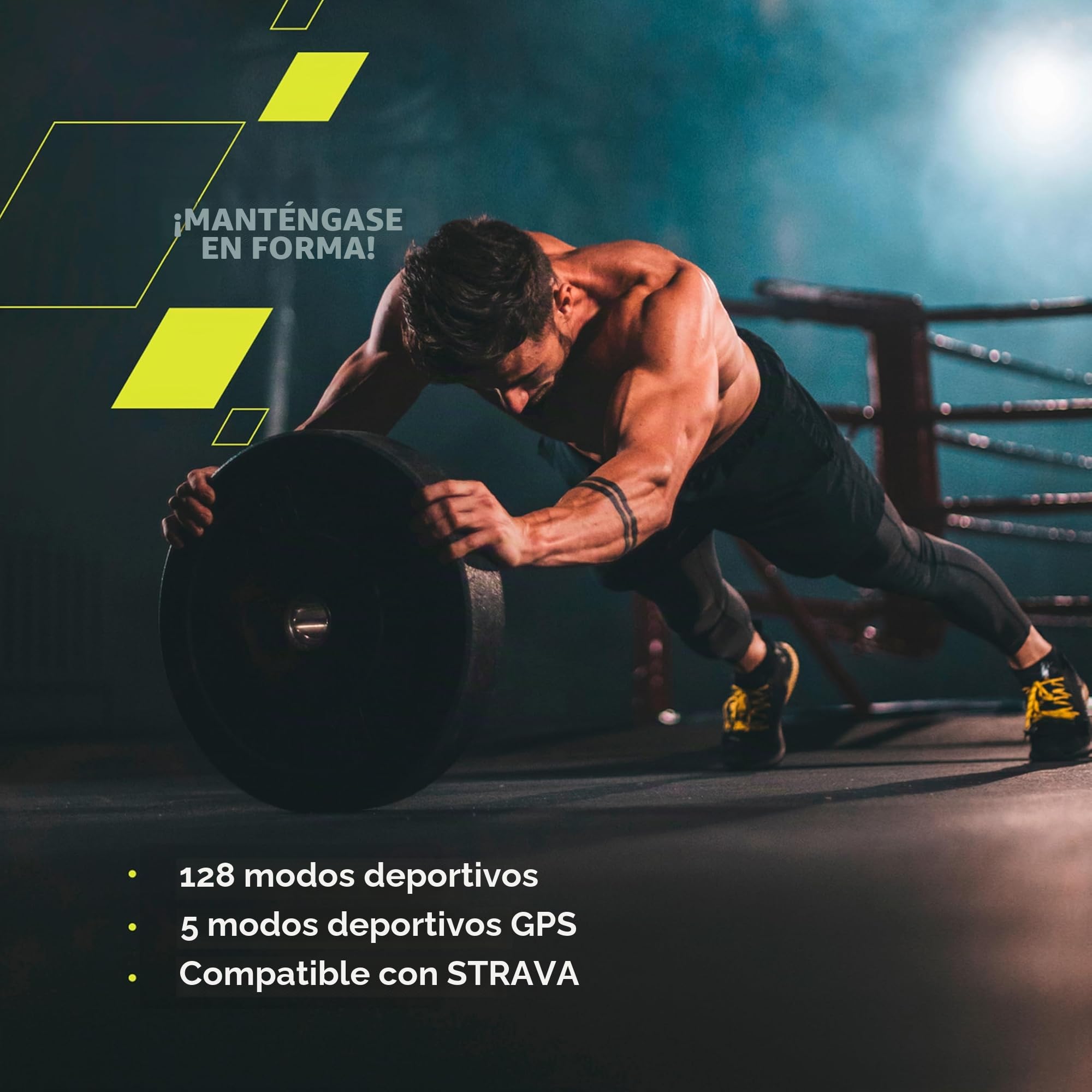 CANYON Smartwatch SW83 - Reloj GPS STRAVA de 1.35 pulgadas IPS, 128 modos deportivos, SpO2 y frecuencia cardíaca en tiempo real, podómetro, monitor de estrés y sueño