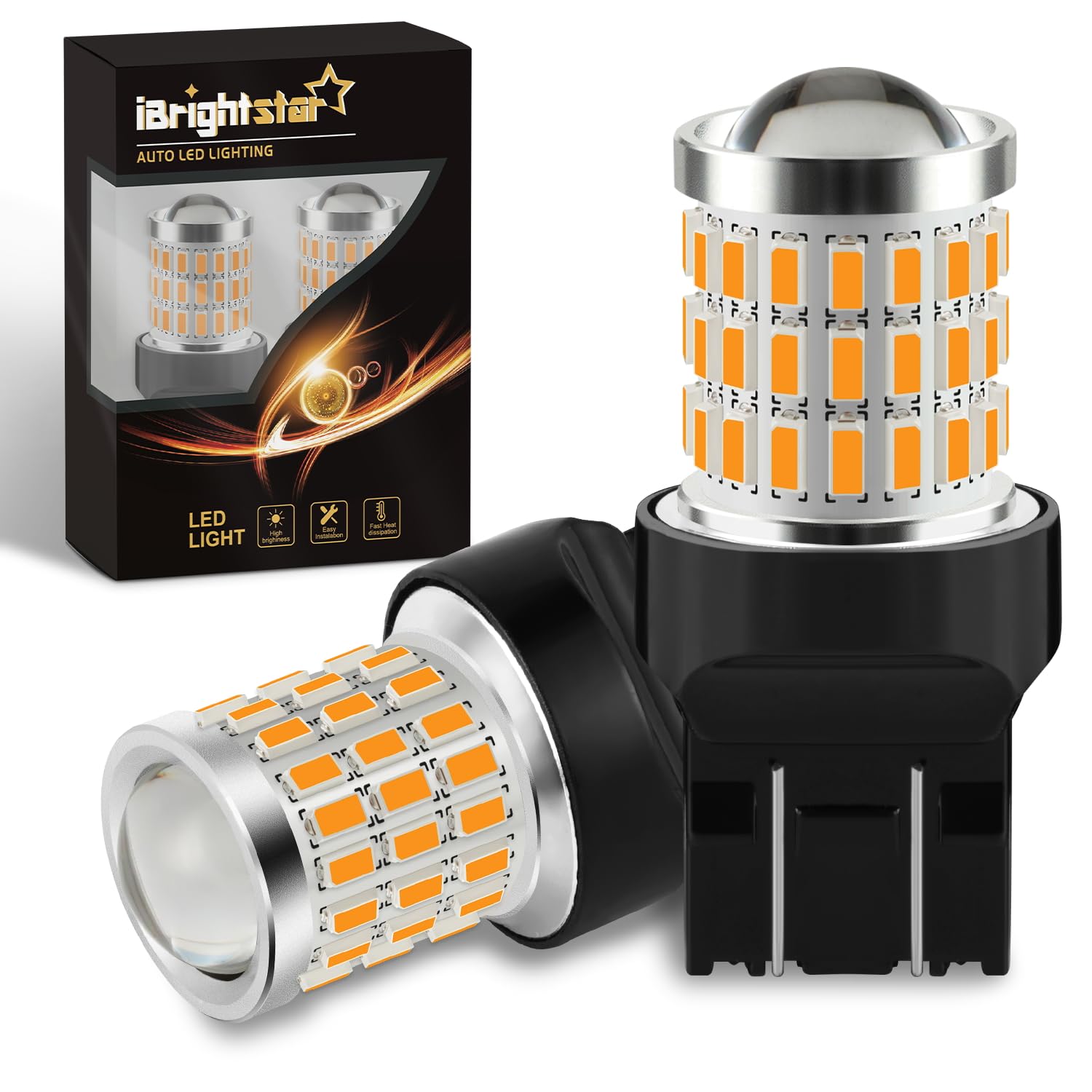 iBrightstar 7443 LED Bulb Amber, 7440 LED Turn Signal Bulbs Super Bright for Vehicle Blinker Lights and Turn Signal Lights, 2 Pack
