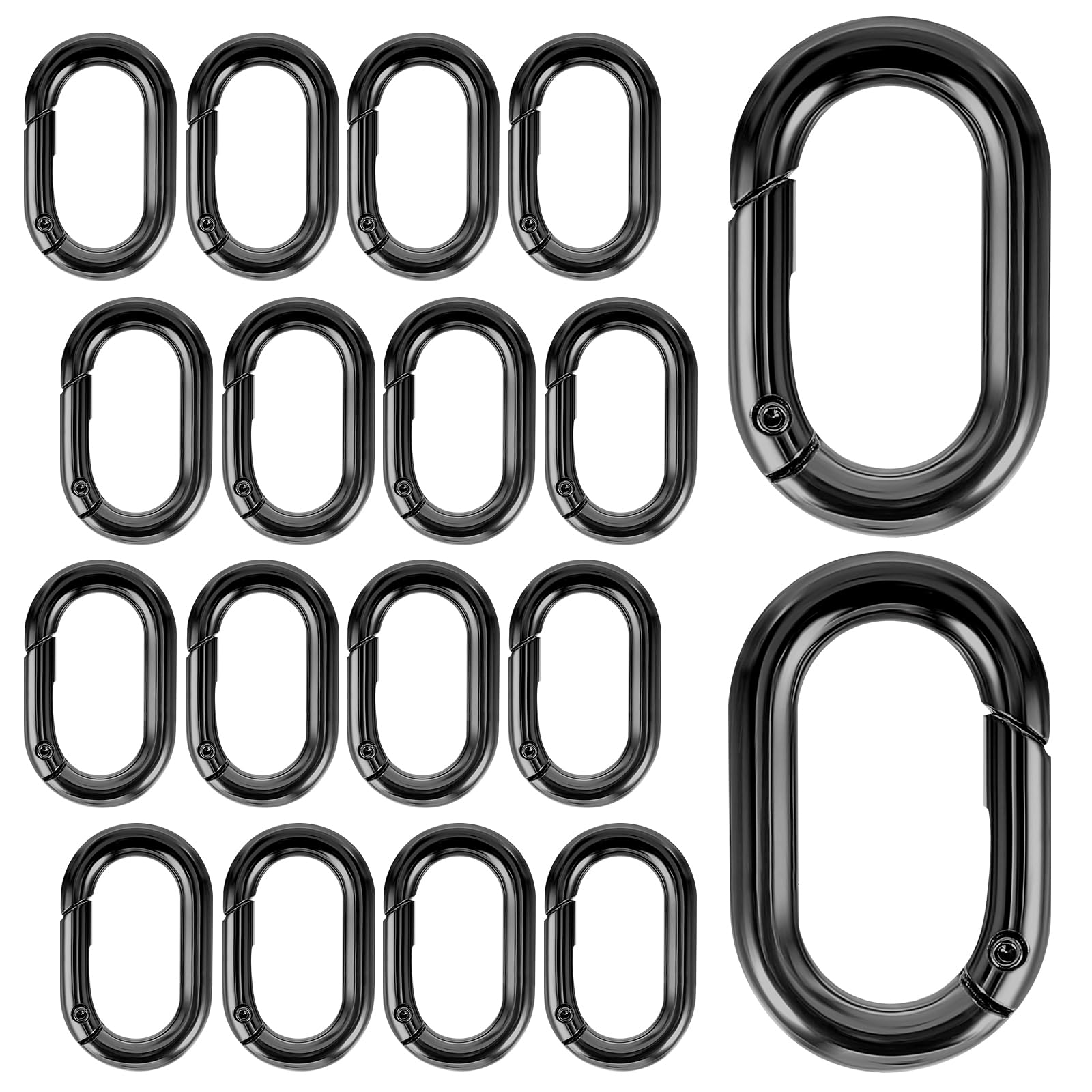 Lot de 12 mousquetons noirs et 12 anneaux porte-clés - Petits mousquetons - Pour porte-clés, accessoires de camping, portefeuilles, pièces de rechange - 2