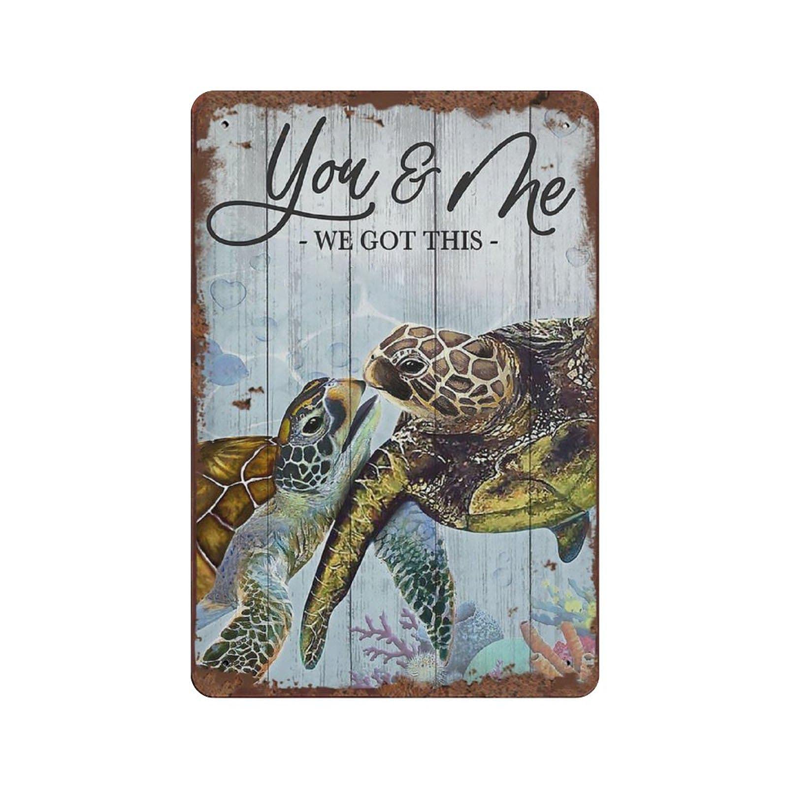 Yivxa Style-2851 Sea Turtle You And Me Retro Tin Sign Romantic Metal Tin Sign Funny Bathroom Decor For Home Office College Dorm Hotal Apartment Wall Decor Birthday Anniversary Housewarming Gift 8X6 Inch