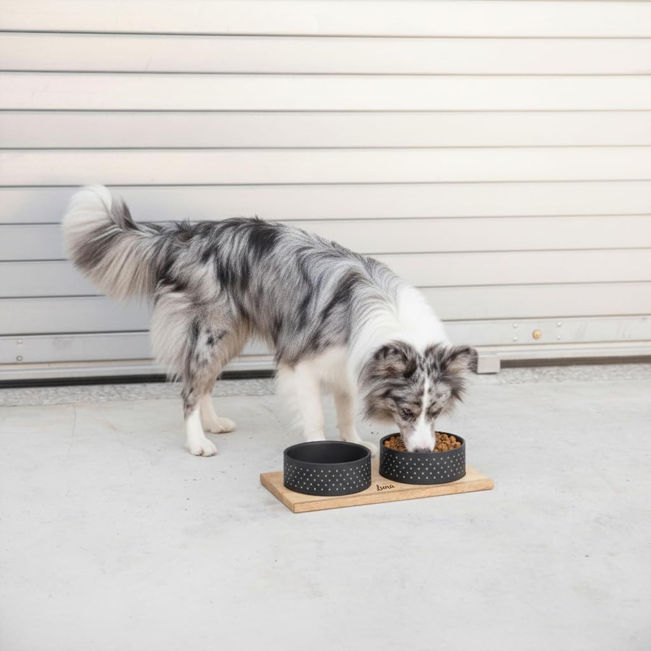 Futterstation mit Namen Nervo 1170ml – Futternapf personalisiert für Hunde & Katzen – rutschfest, leicht & hygienisch Hunde Zubehör – Zwei Keramik Hundenäpfe
