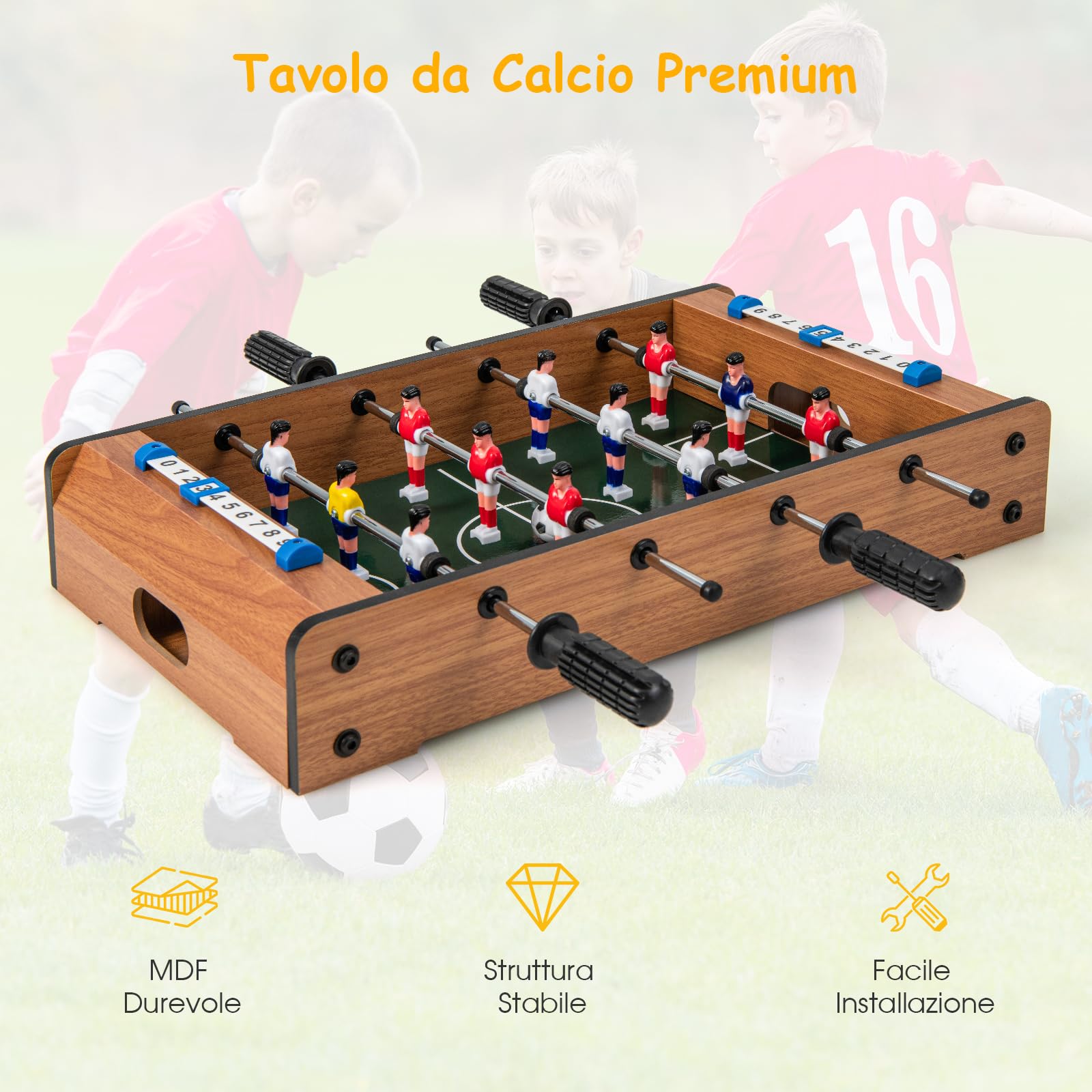 COSTWAY Mini Calcio Balilla, Calcetto da Tavolo Salvaspazio con Maniglie 2 Palloni, Segnapunti, Biliardino per Bambini e Adulti, Feste e Casa, 51 x 30,5 x 9 cm