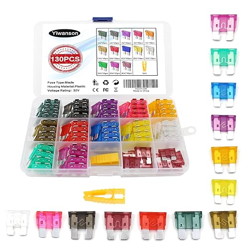 Yiwanson - Juego surtido de fusibles de 130 piezas, mini fusibles de hoja estándar automotriz surtidos, fusible marino de perfil bajo,
