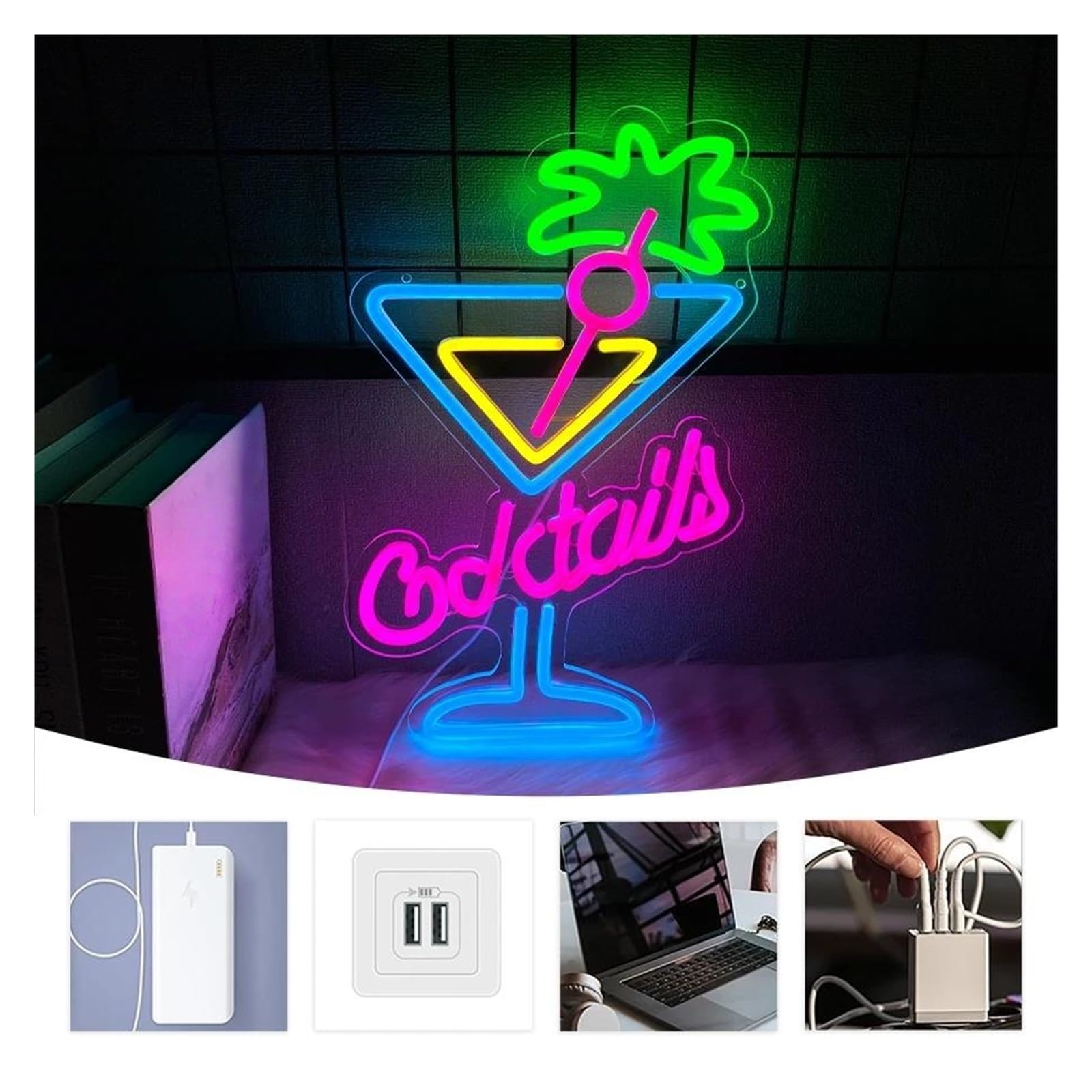 néon signe Enseigne Lumineuse Cocktail À Intensité Variable Pour Cocktails, Bars, Pubs, Boîtes De Nuit, Décoration Murale, 25cmx40cm