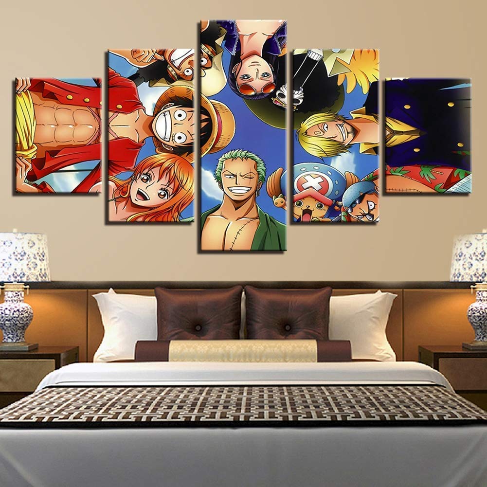 5 Pieces Modern Wall Art Kitchen Home Decorations Contemporary One Piece Anime Paintings Photo Printed Artwork Wall Decor,A,30x50cmx2;30x70cmx2;30x80cmx1