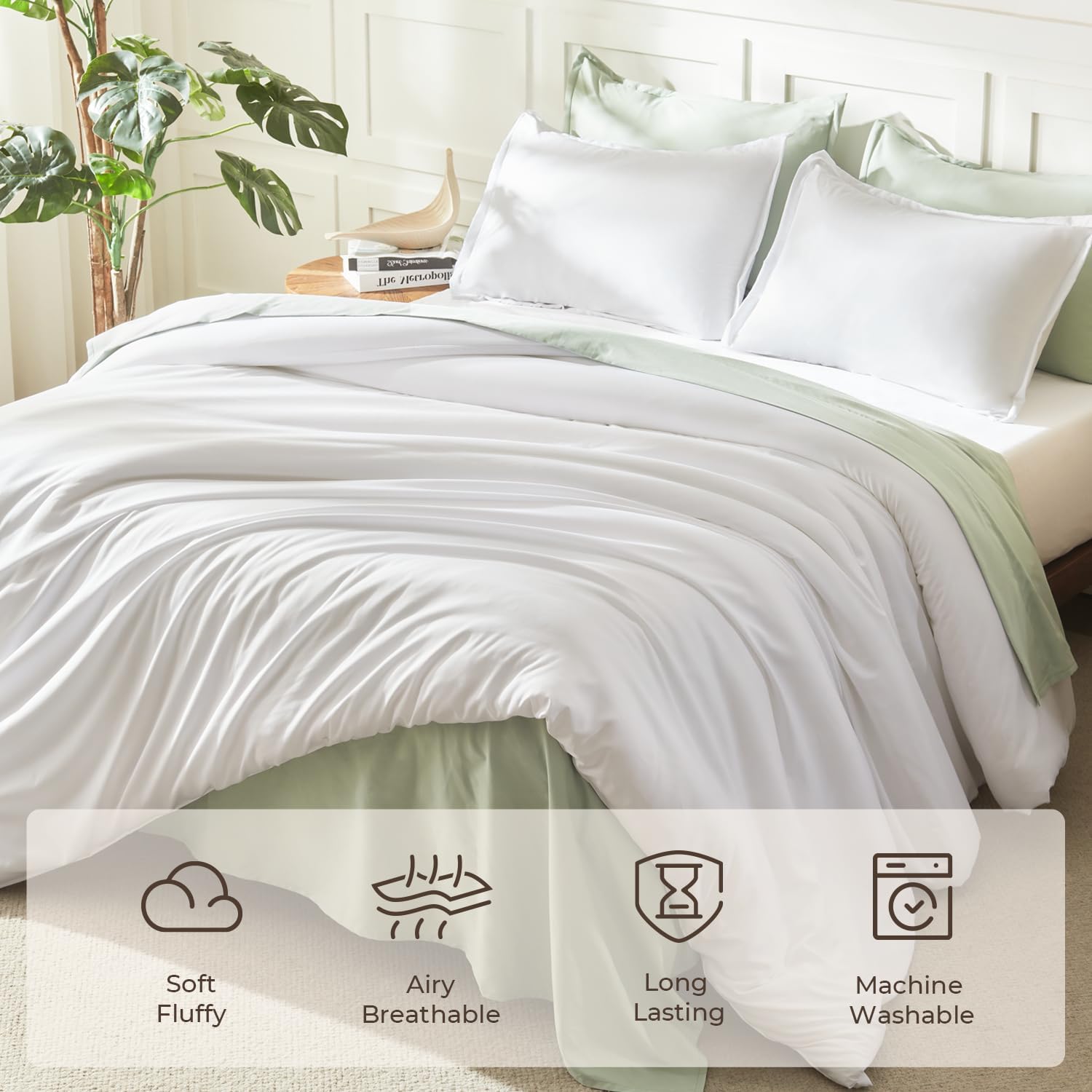 Litanika White Comforter Set Queen Size, 3 Pieces Lightweight Solid Bedding Comforter Set, All Season Fluffy Bed Set (90x90In Comforter & 2 Pillowcases) - Image 3