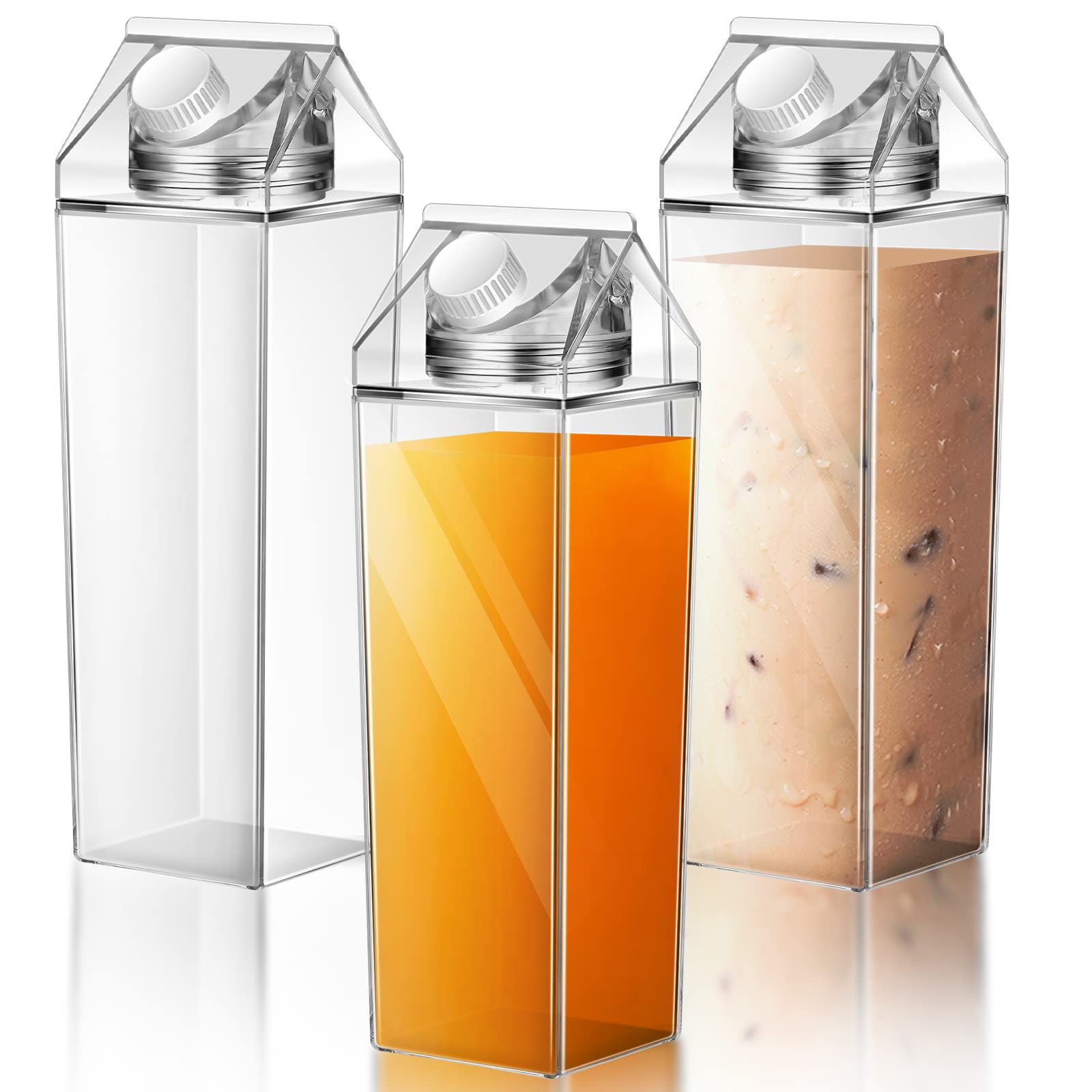 Remerry 3 Pcs Milk Carton Water Bottle Square Plastic Coffee Portable Reusable Milk Carton Cup Leakproof Juice Bottle