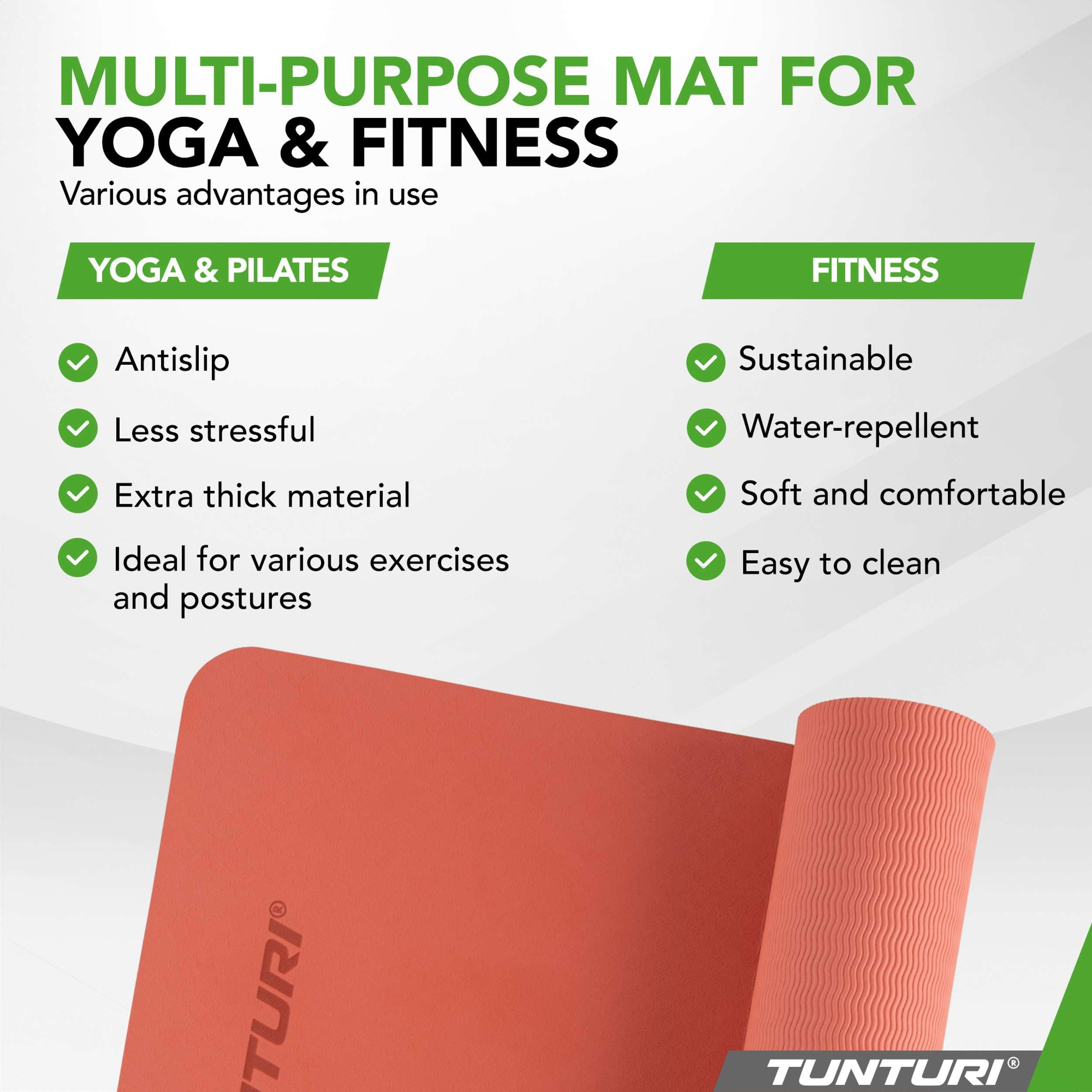 Tunturi Tappetino da yoga spesso 8 mm, antiscivolo, con tracolla, per yoga e pilates, tappetino sportivo, 183 x 61 x 0,8 cm, particolarmente confortevole, oro rosa