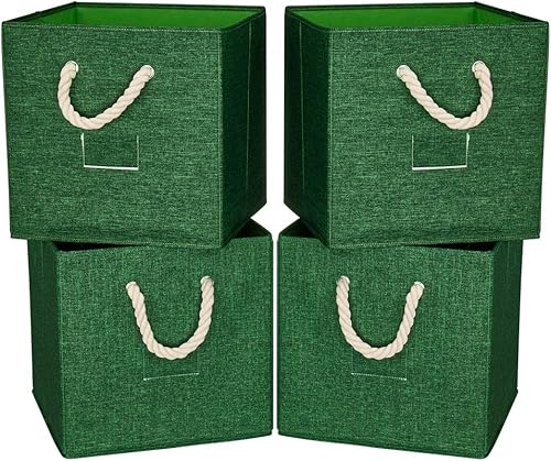 Q-ST-48-6 - Contenedores de almacenamiento de tela de poliéster plegables verdes, 13 x 13 x 13 pulgadas, para organizar el desorden en el hogar u