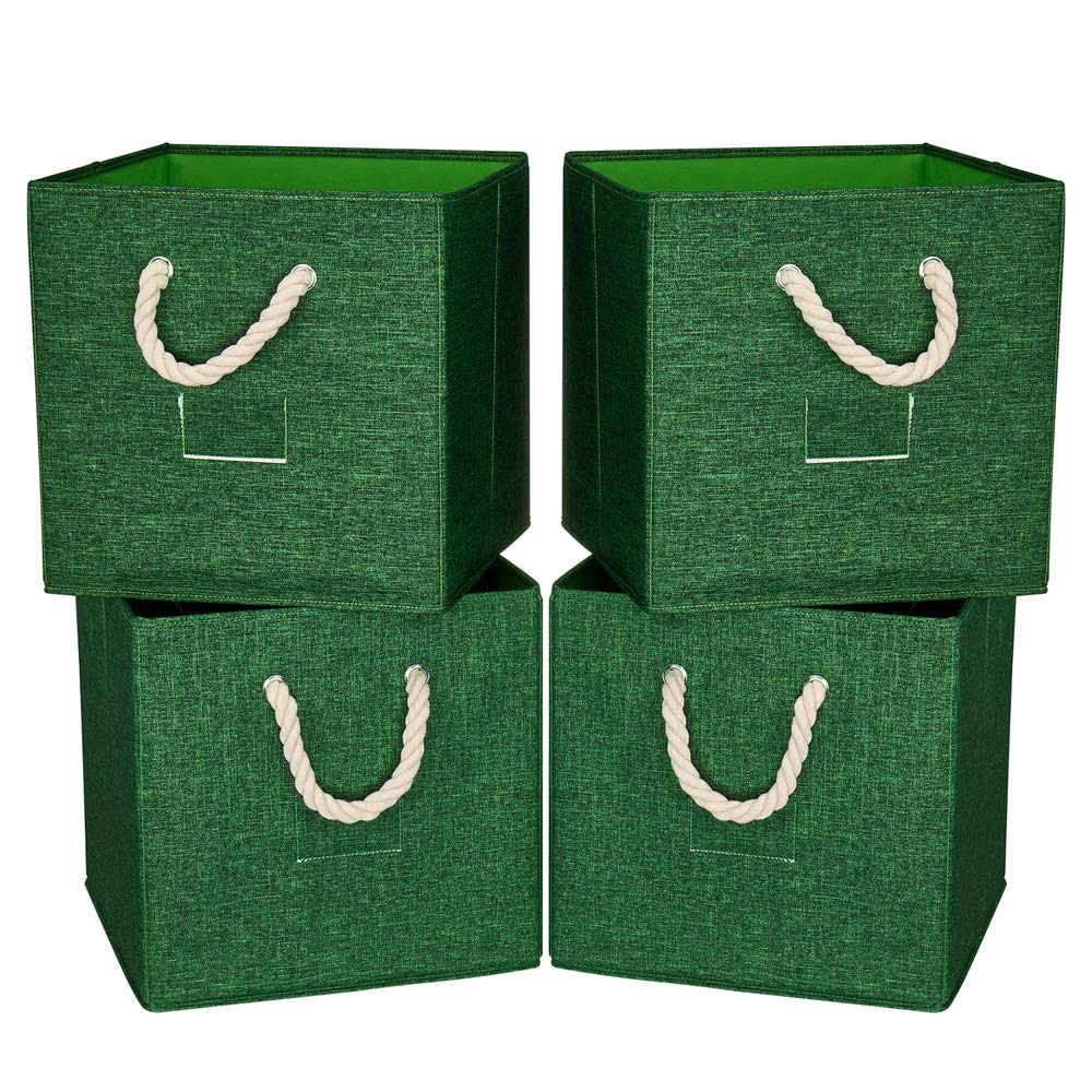 HSDT Green Foldable Polyester Fabric Storage Bins Cube Organizers,13x13x13inch,for Organizing The Clutter In The Home or Office,Set of 4,Q-ST-47-4
