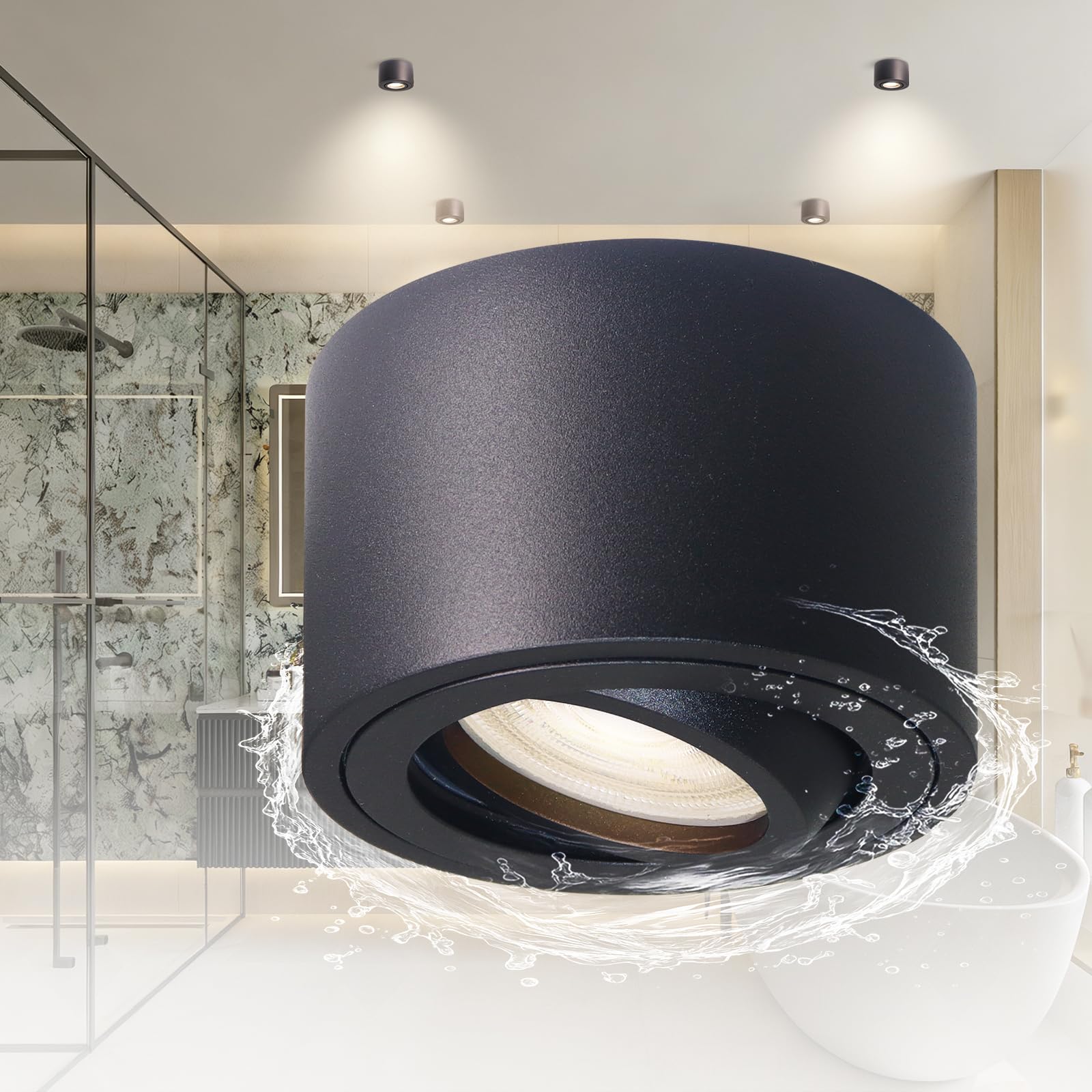 Spots LED Orientables 30° 5W 520LM 3 Couleurs IP65 Étanche Plafonnier Salle de Bain 230V IRC90+ Ø80x50mm