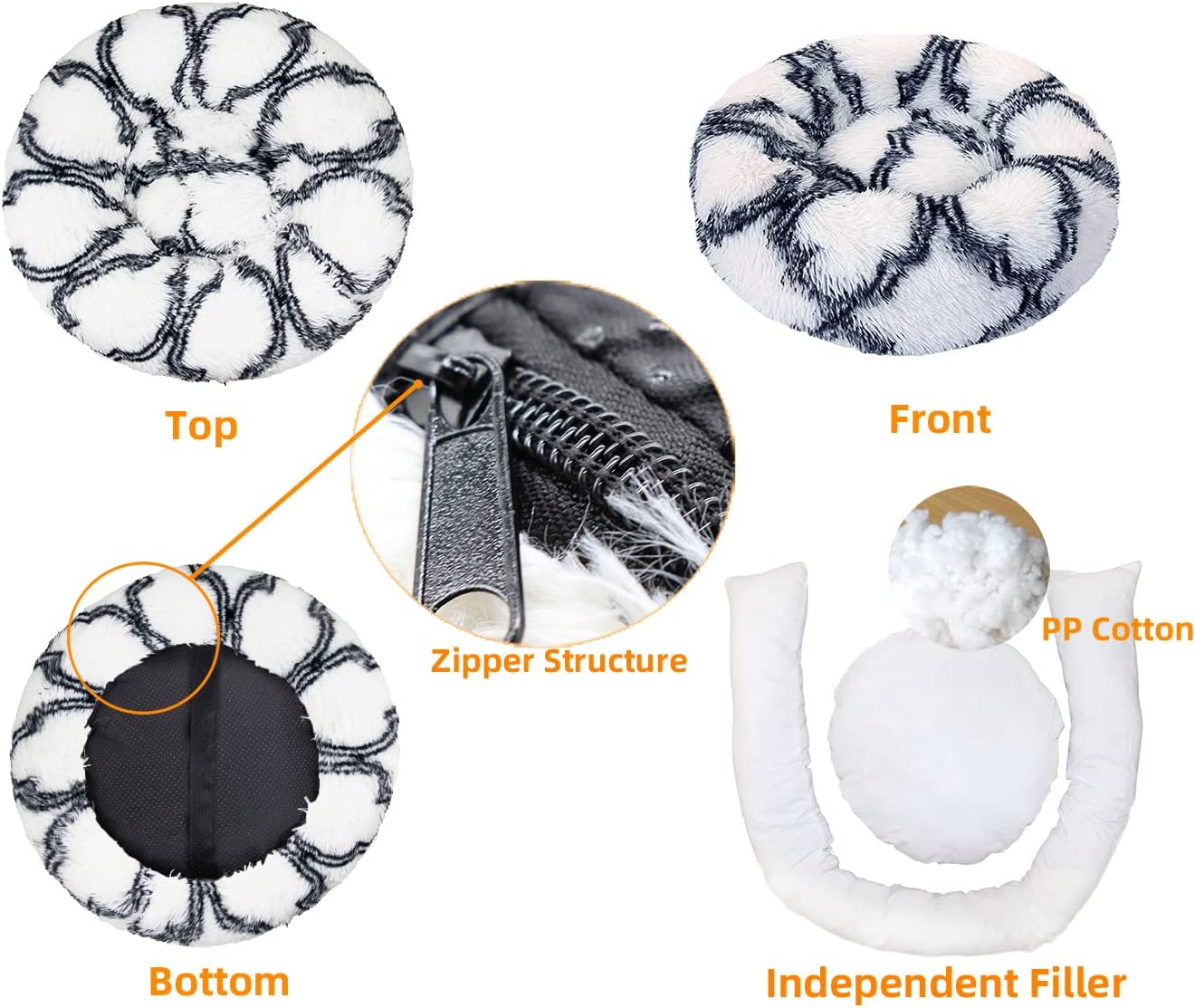 review Calming Dog Bed Detachable Bed Anti-Anxiety Donut Dog Cuddler Bed Warming Cozy Soft Dog Round Bed, Fluffy Faux Fur Plush Dog Cat Cushion Bed for Small Medium Dogs and Cats (M-24*24*7inch, Black-Grid)