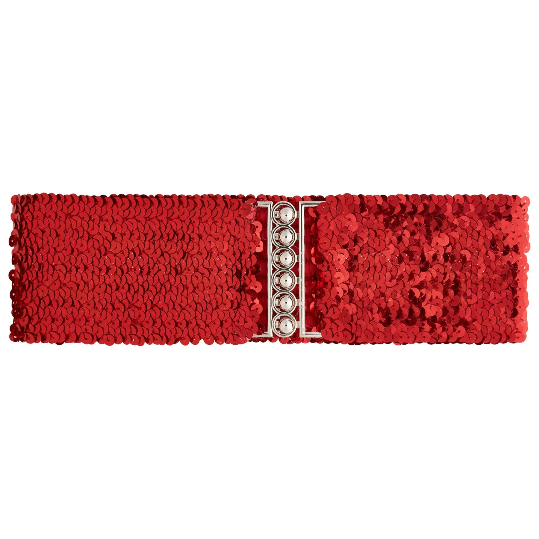 Ro Rox Sequin Stretch Belt - Sparkly Elastic Waist Belt for Dresses & Outfits, Red, L-XL