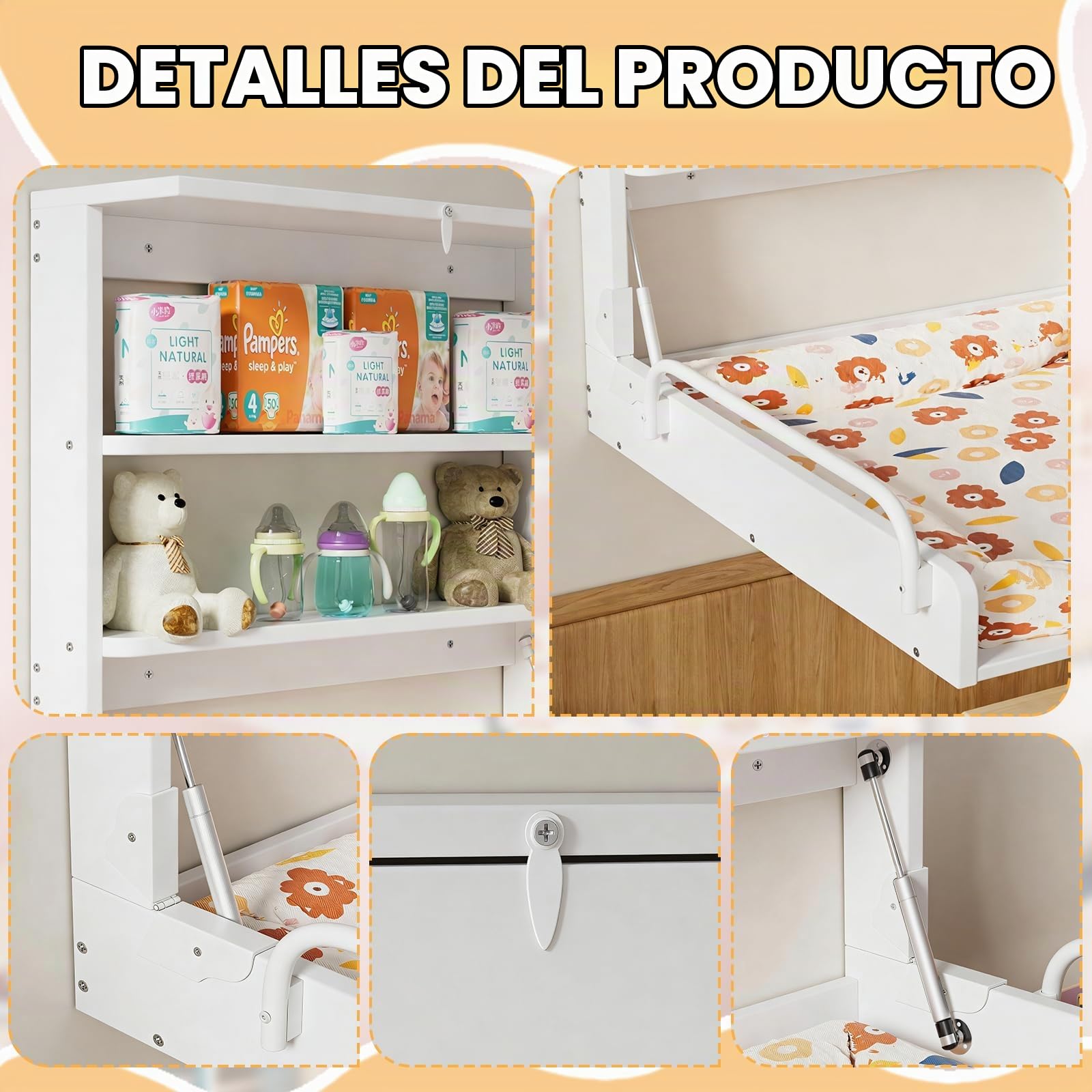 MSFE Cambiador Bebe Plegable de Pared en Madera, Mueble Cambiador Bebe de 2 Estantes Prácticos - Ahorro de Espacio - Soporta hasta 15 kg, Blanco