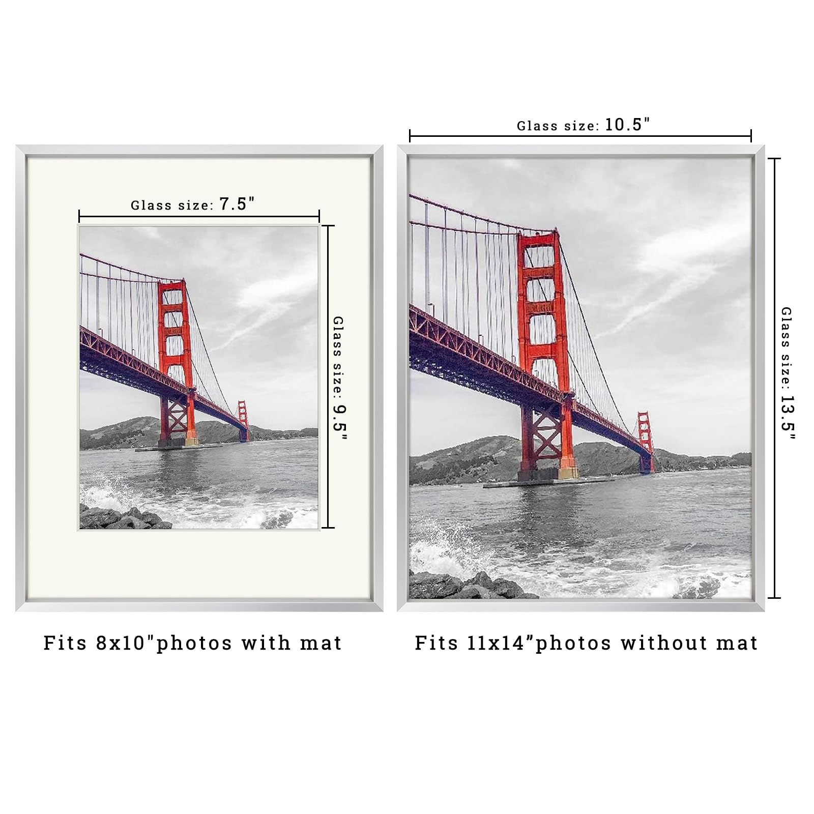 Frametory, 11x14 Aluminum Photo Frame with Ivory Color Mat for 8x10 Picture & Real Glass - Image 2