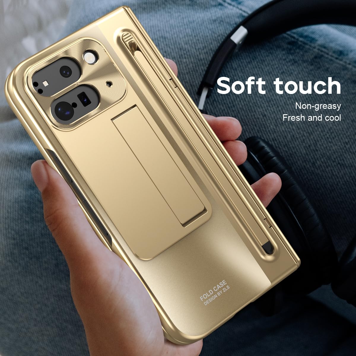 Asuwish Handyhülle für Google Pixel 9 Pro Fold 5G 2024 mit S-Stifthalter und integriertem Displayschutz, Ständer, Scharnierschutz, Rugged Cell PixelFold 2 9Pro Fold2 G5, Damen und Herren, Gold
