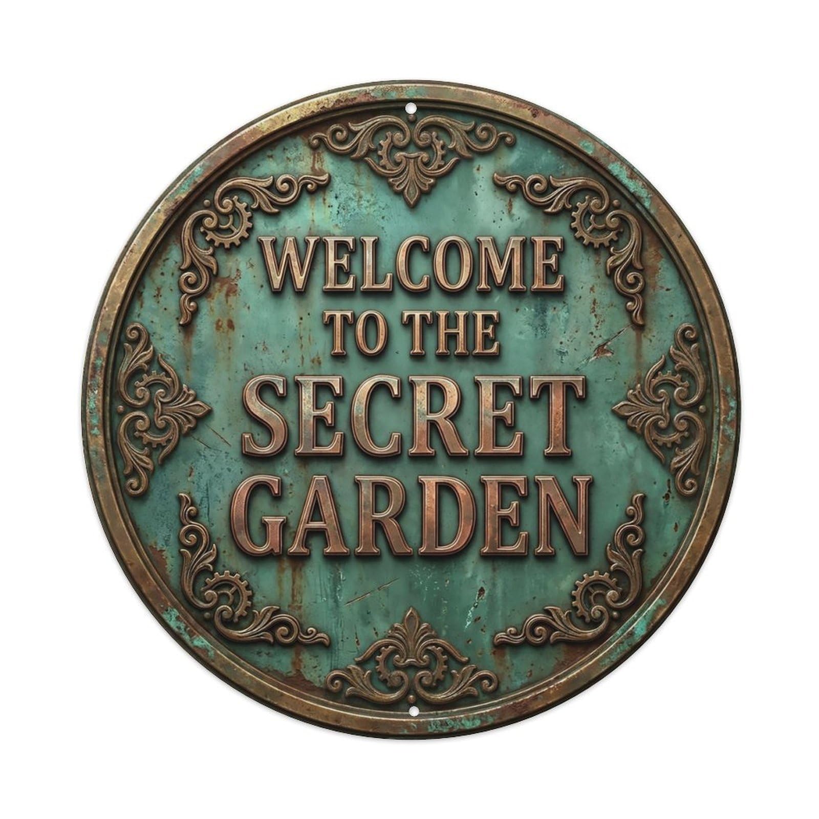 Vintage Welcome Secret Garden Ornate Filigree Metal Tin Sign